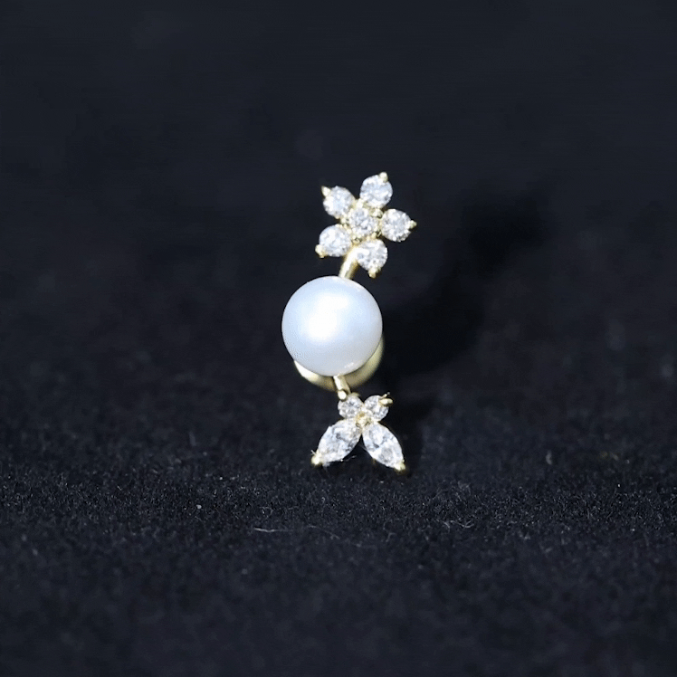 Nature Inspired Freshwater Pearl and Diamond Crawler Earring AAA - Rosec Jewels