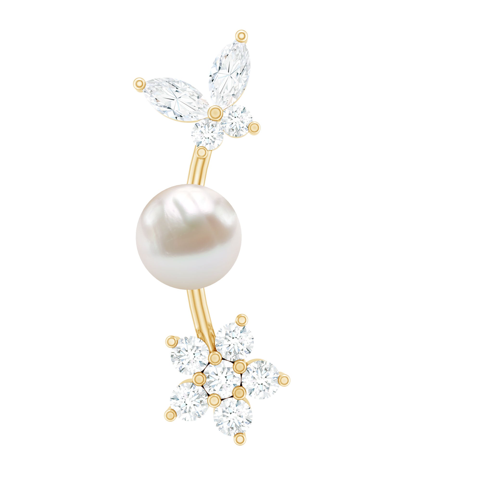 Nature Inspired Freshwater Pearl and Moissanite Crawler Earring