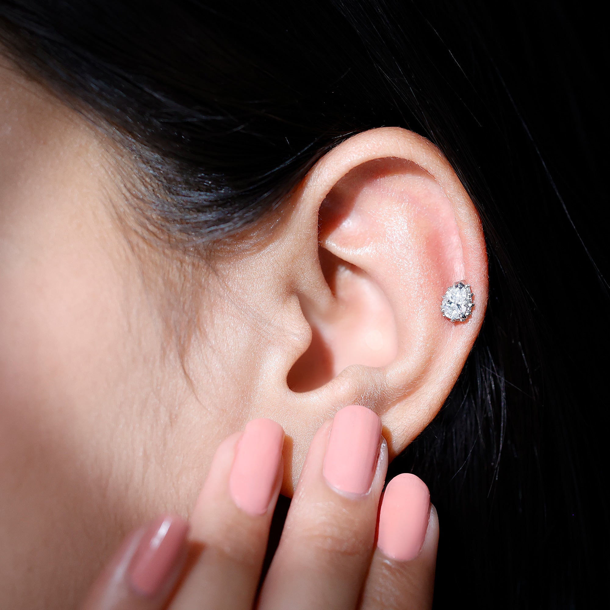 Certified Moissanite Teardrop Helix Earring for Women D-VS1 - Rosec Jewels