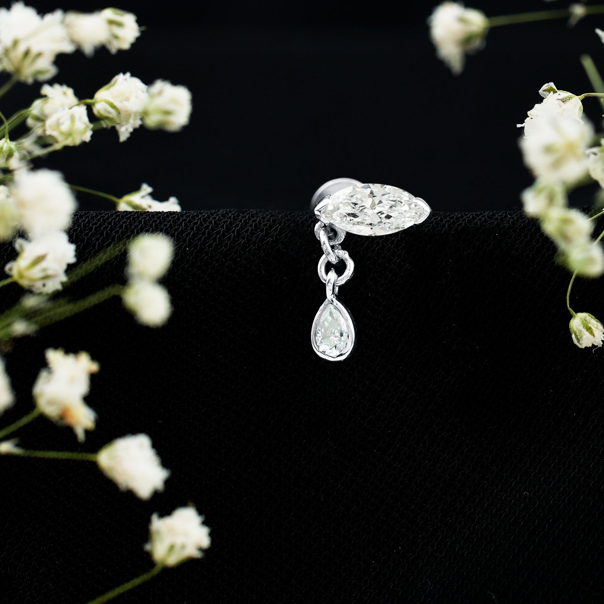 Marquise Moissanite Dangle Cartilage Earring D-VS1 - Rosec Jewels