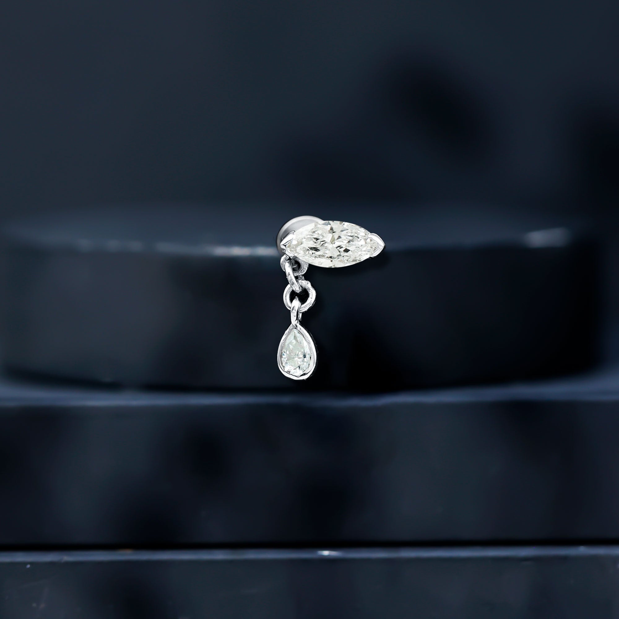 Marquise Moissanite Dangle Cartilage Earring D-VS1 - Rosec Jewels