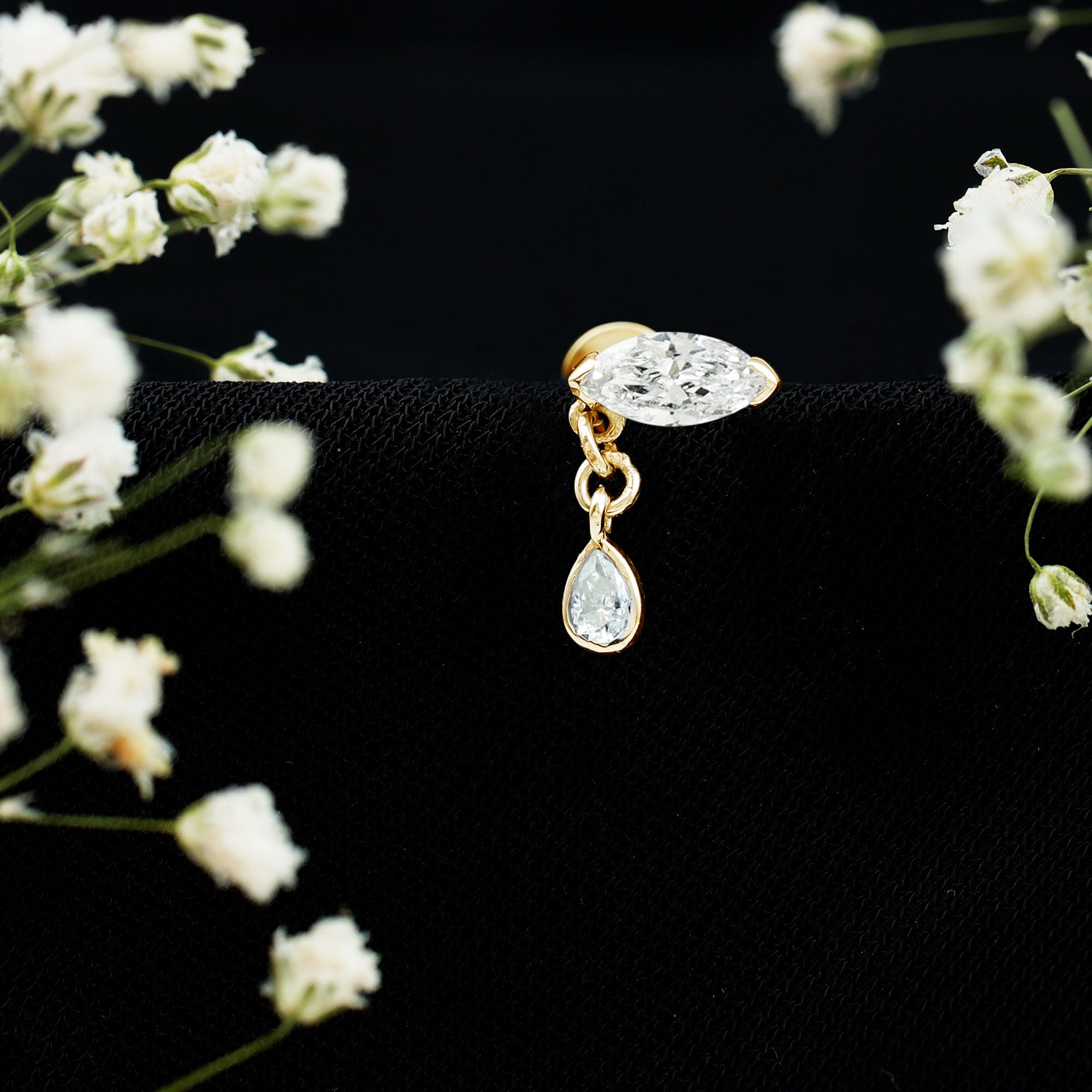Marquise Moissanite Dangle Cartilage Earring D-VS1 - Rosec Jewels
