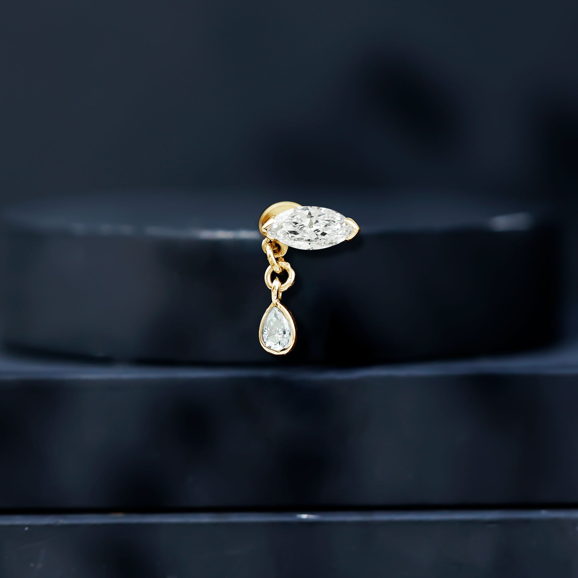 Marquise Moissanite Dangle Cartilage Earring D-VS1 - Rosec Jewels
