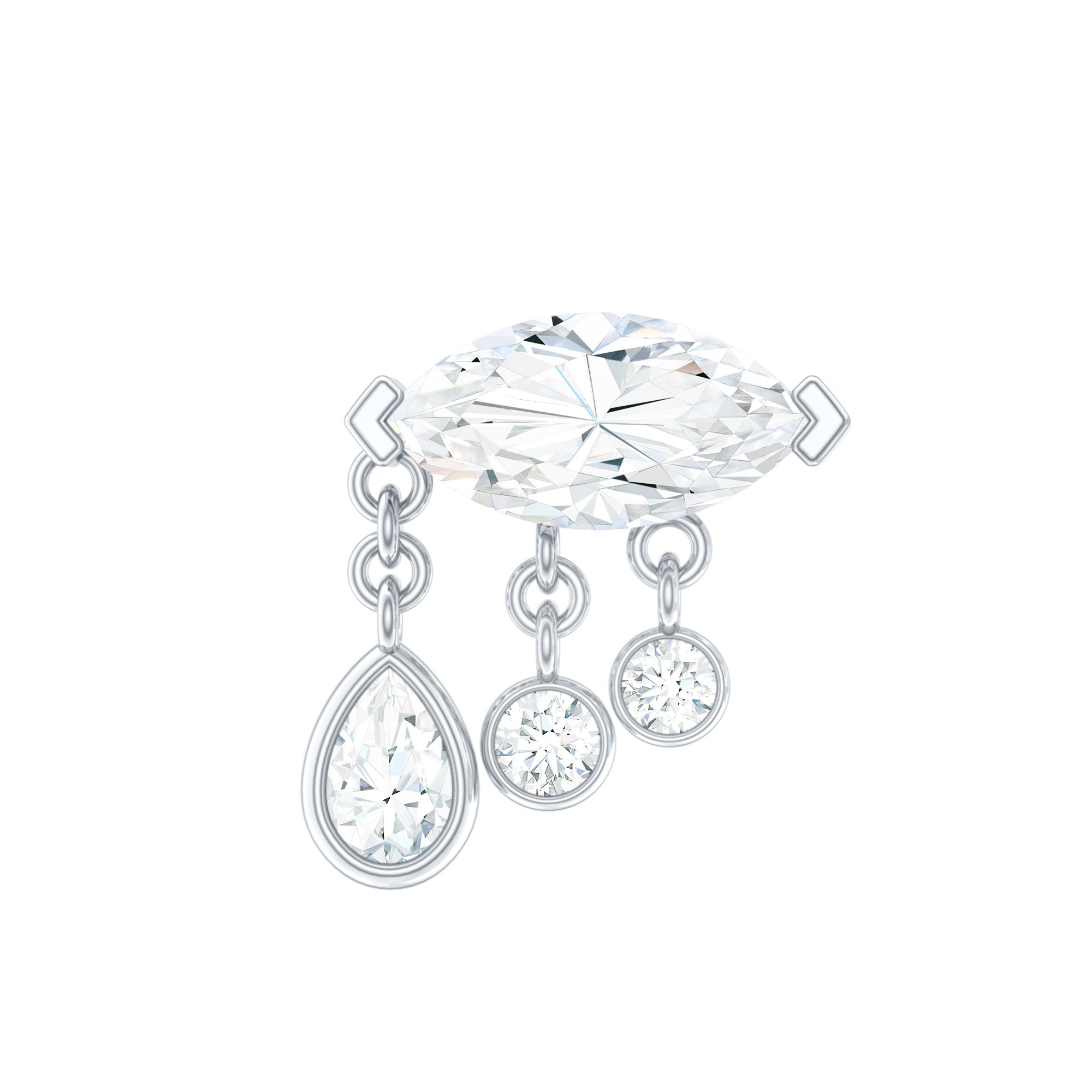 Marquise Cut Moissanite Cartilage Dangle Earring D-VS1 - Rosec Jewels