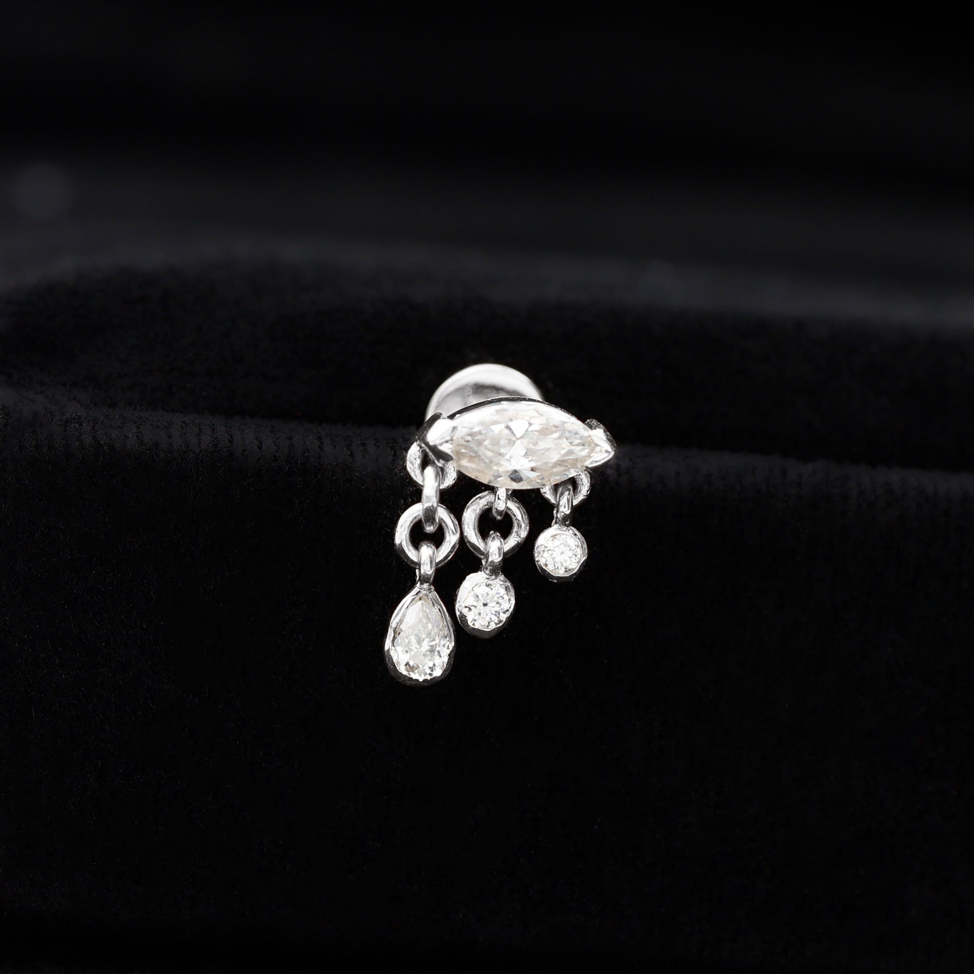 Marquise Cut Moissanite Cartilage Dangle Earring D-VS1 - Rosec Jewels