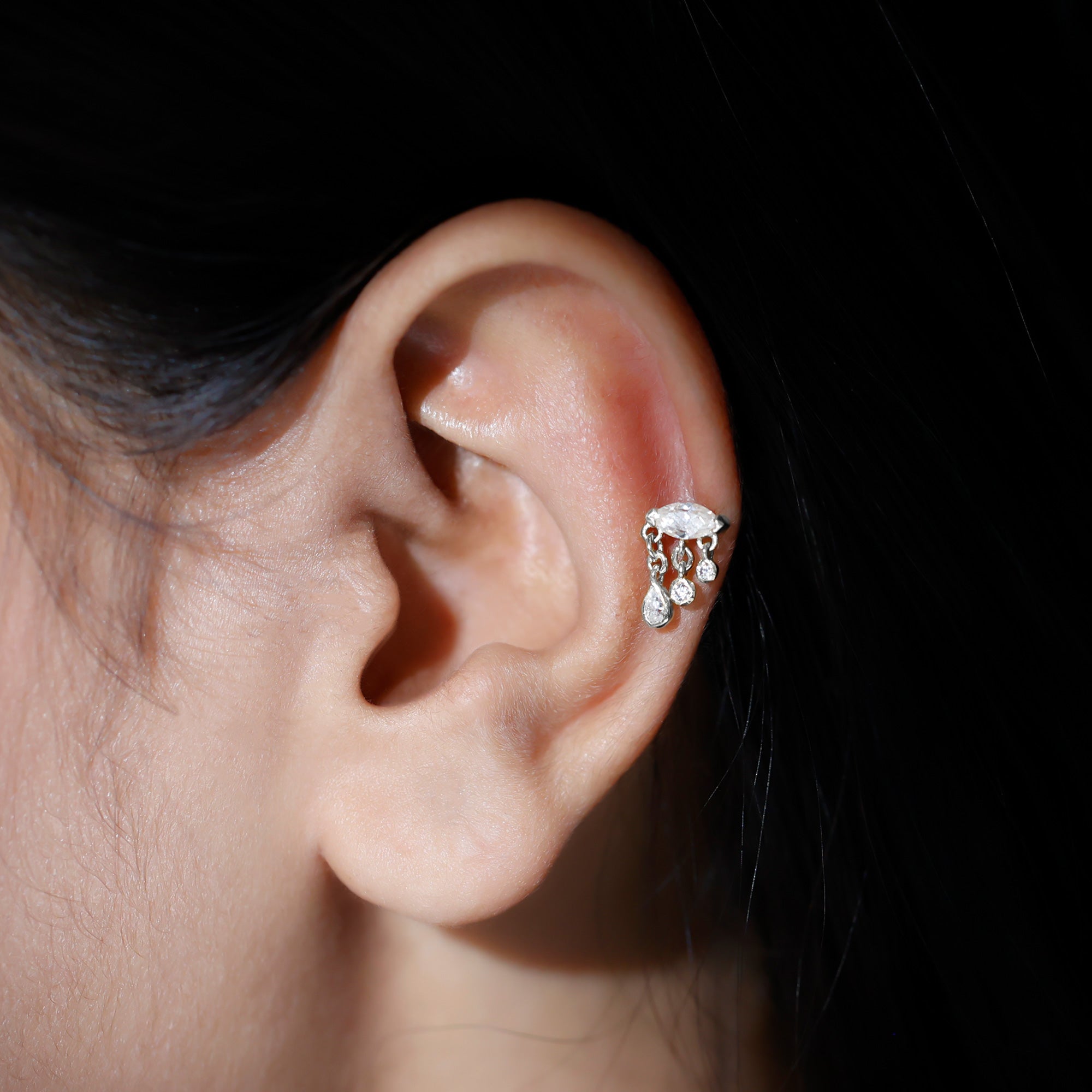 Marquise Cut Moissanite Cartilage Dangle Earring D-VS1 - Rosec Jewels