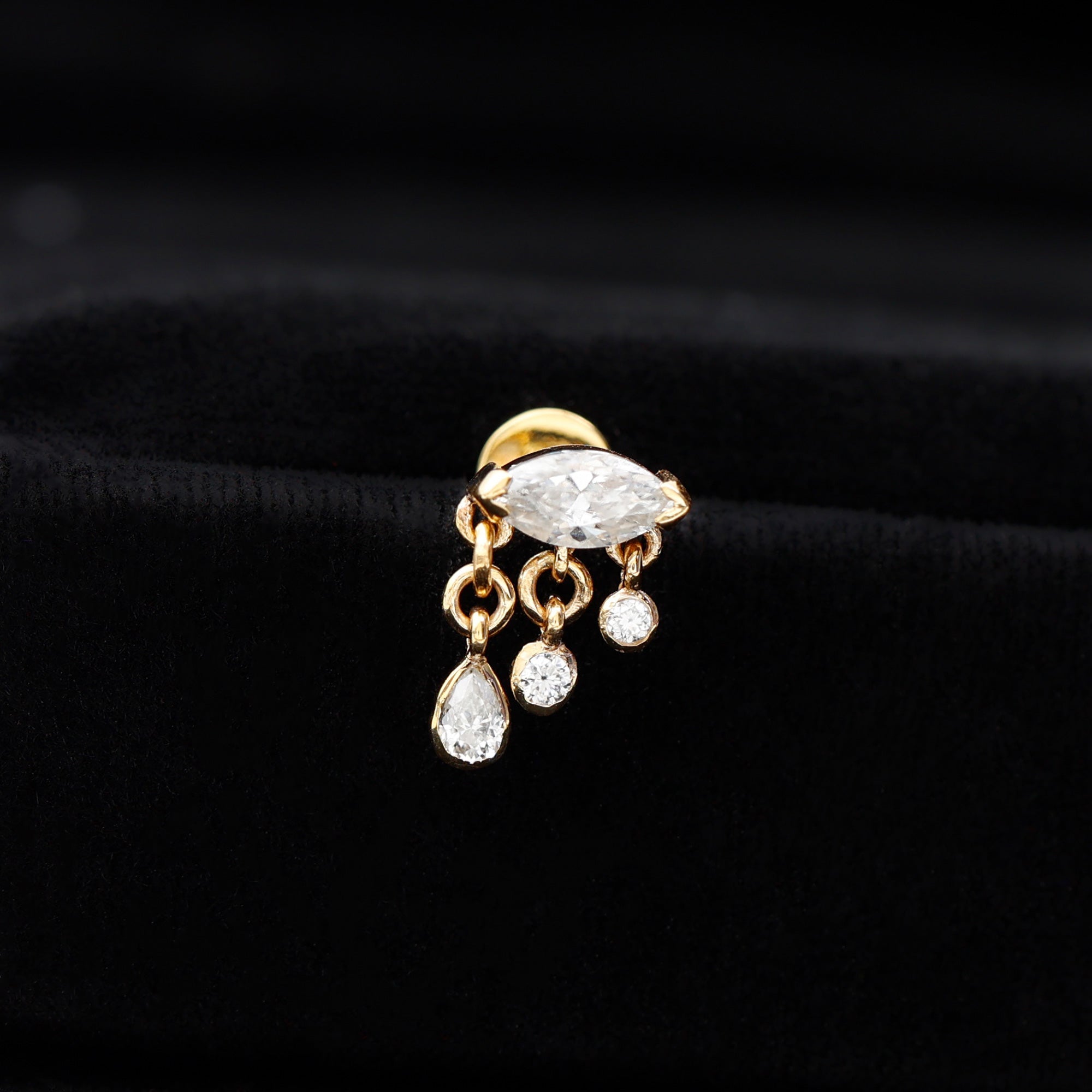 Marquise Cut Moissanite Cartilage Dangle Earring D-VS1 - Rosec Jewels