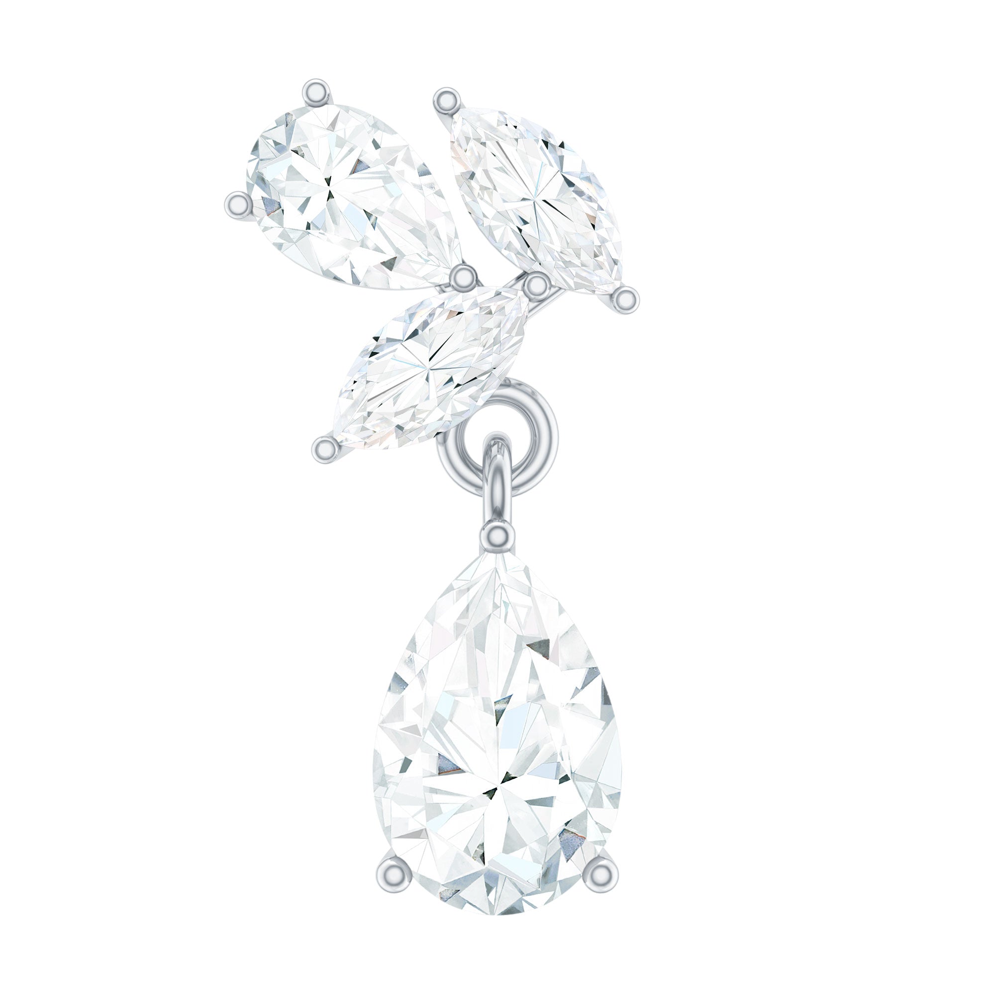 Marquise and Pear Moissanite Cluster Drop Cartilage Earring D-VS1 - Rosec Jewels