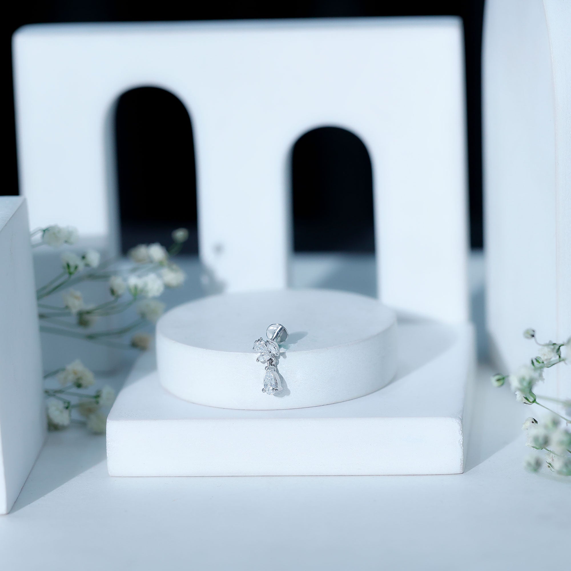 Marquise and Pear Moissanite Cluster Drop Cartilage Earring D-VS1 - Rosec Jewels