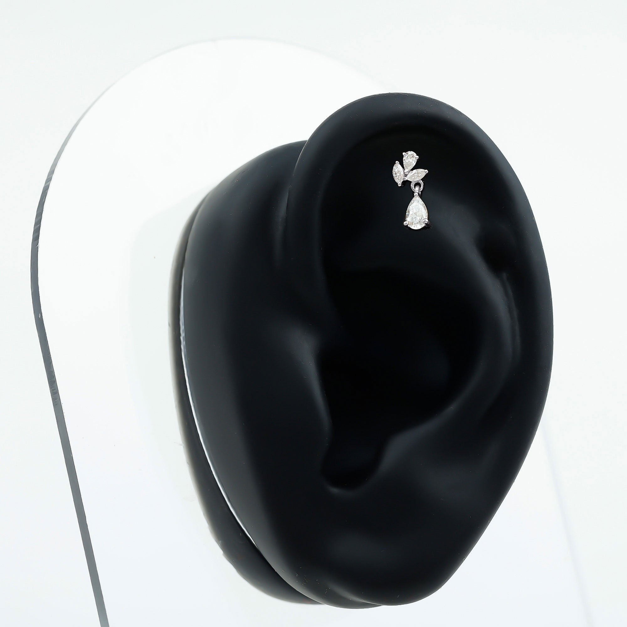 Marquise and Pear Moissanite Cluster Drop Cartilage Earring D-VS1 - Rosec Jewels
