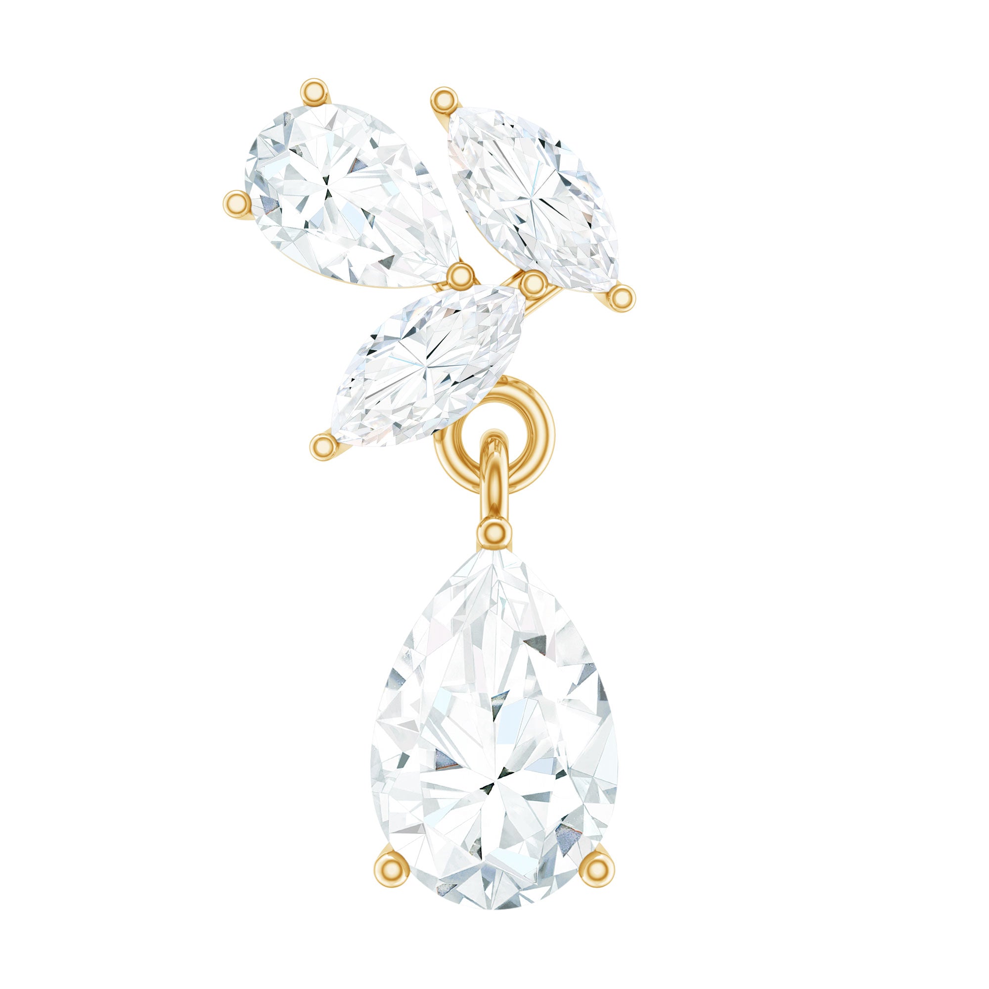 Marquise and Pear Moissanite Cluster Drop Cartilage Earring D-VS1 - Rosec Jewels