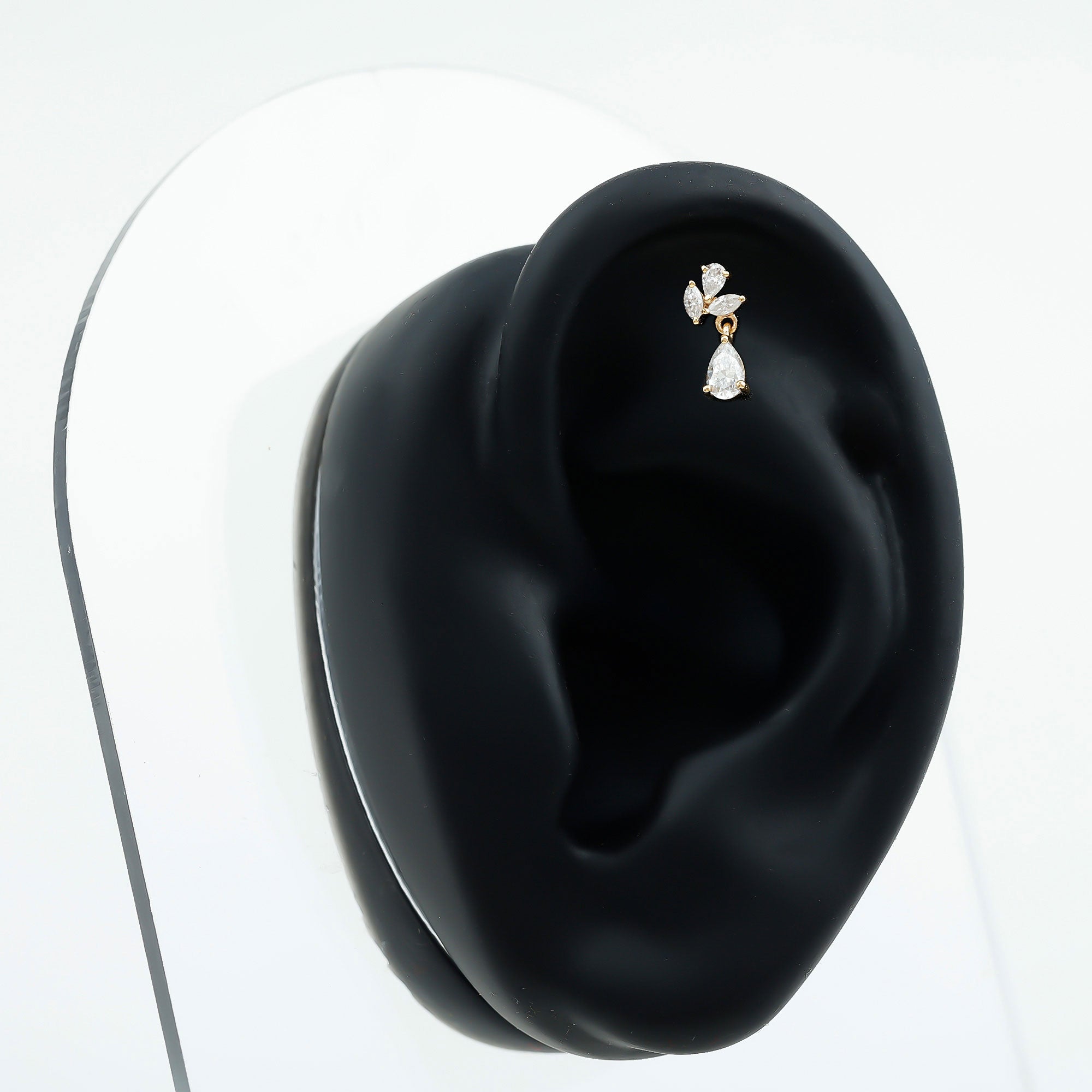 Marquise and Pear Moissanite Cluster Drop Cartilage Earring D-VS1 - Rosec Jewels