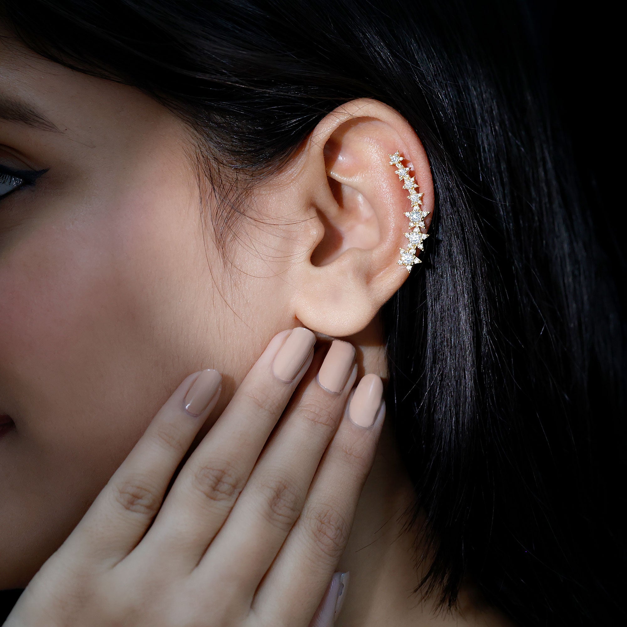 Certified Moissanite Star Ear Climber Earring D-VS1 - Rosec Jewels