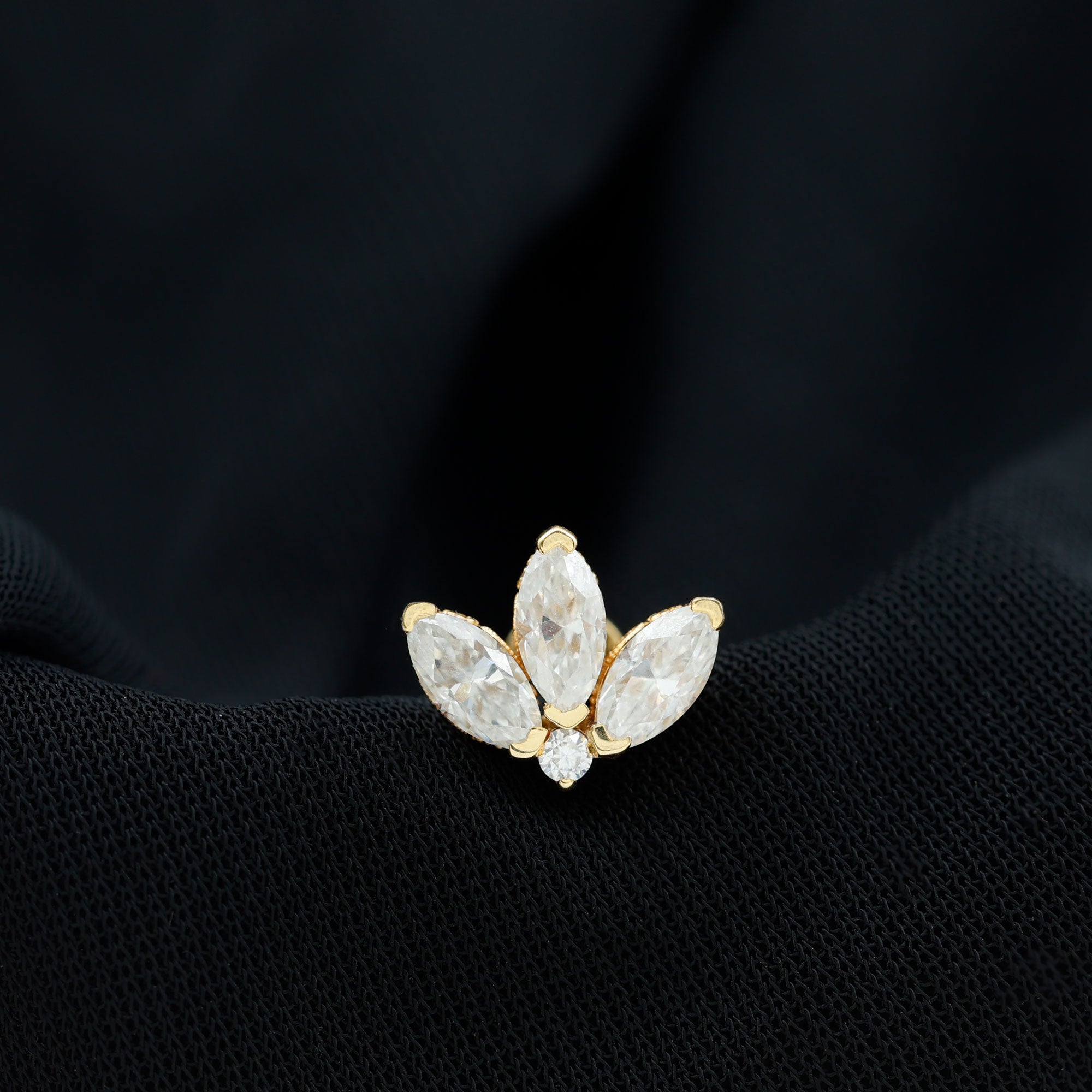 Certified Moissanite Marquise Lotus Piercing Stud D-VS1 - Rosec Jewels