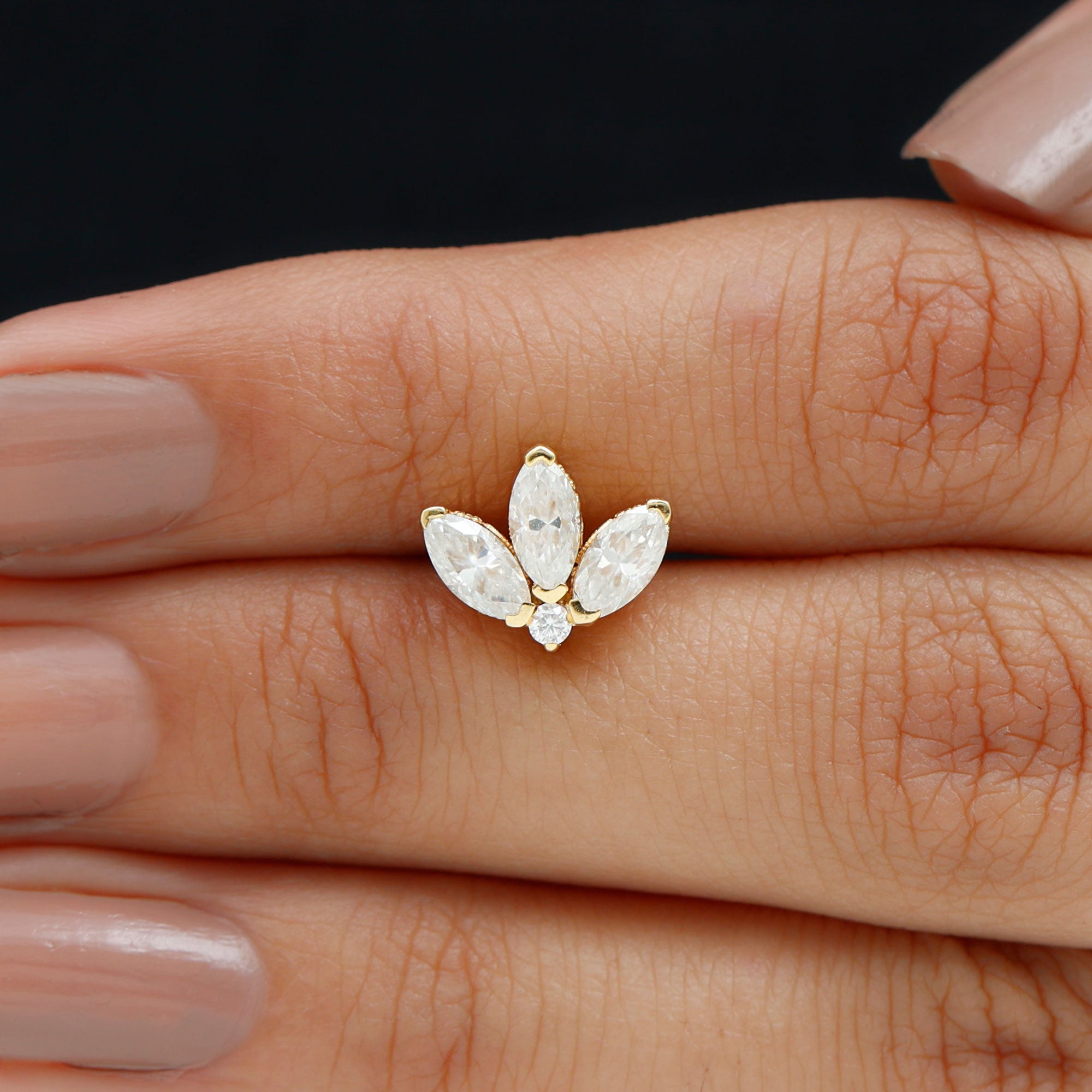 Certified Moissanite Marquise Lotus Piercing Stud D-VS1 - Rosec Jewels
