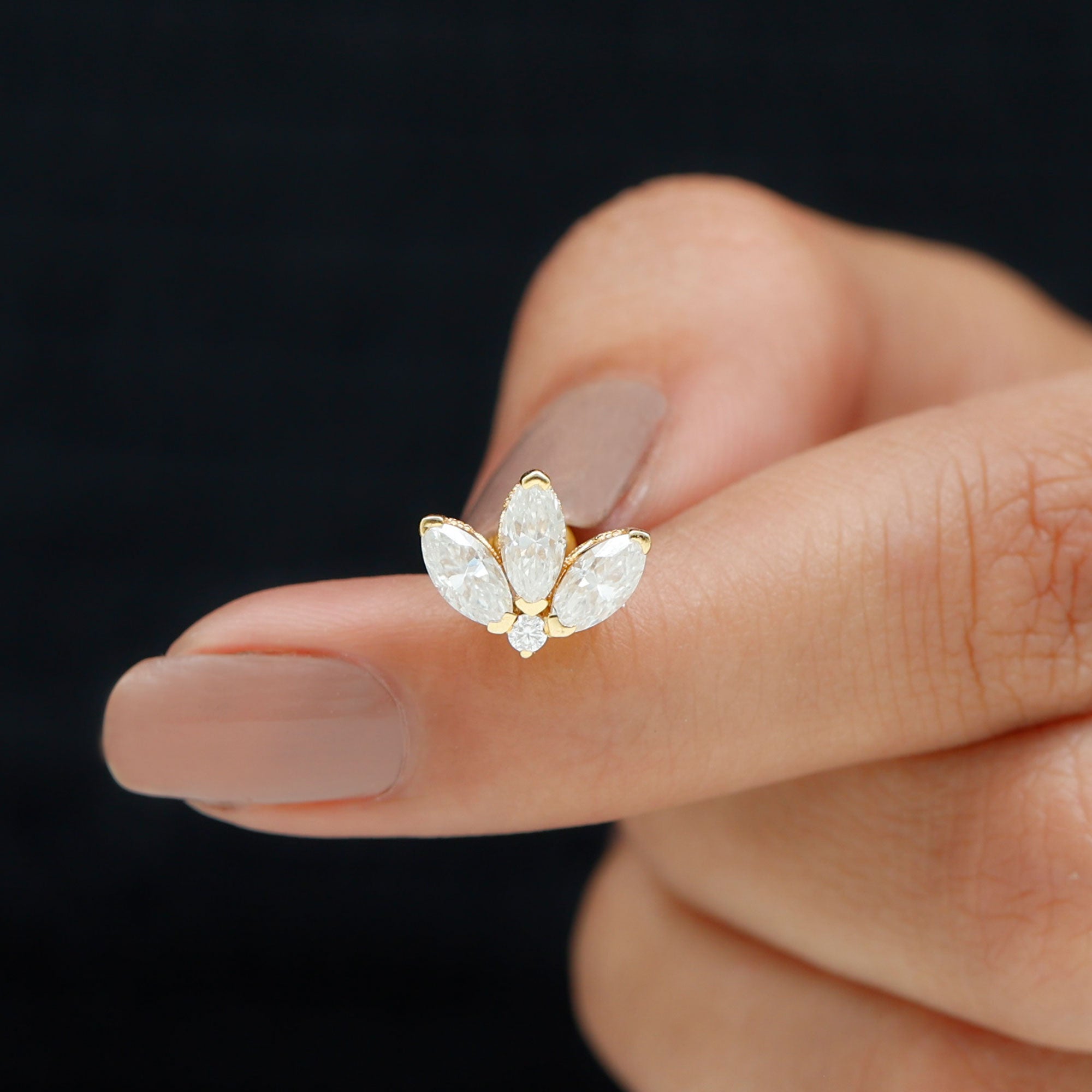 Certified Moissanite Marquise Lotus Piercing Stud D-VS1 - Rosec Jewels