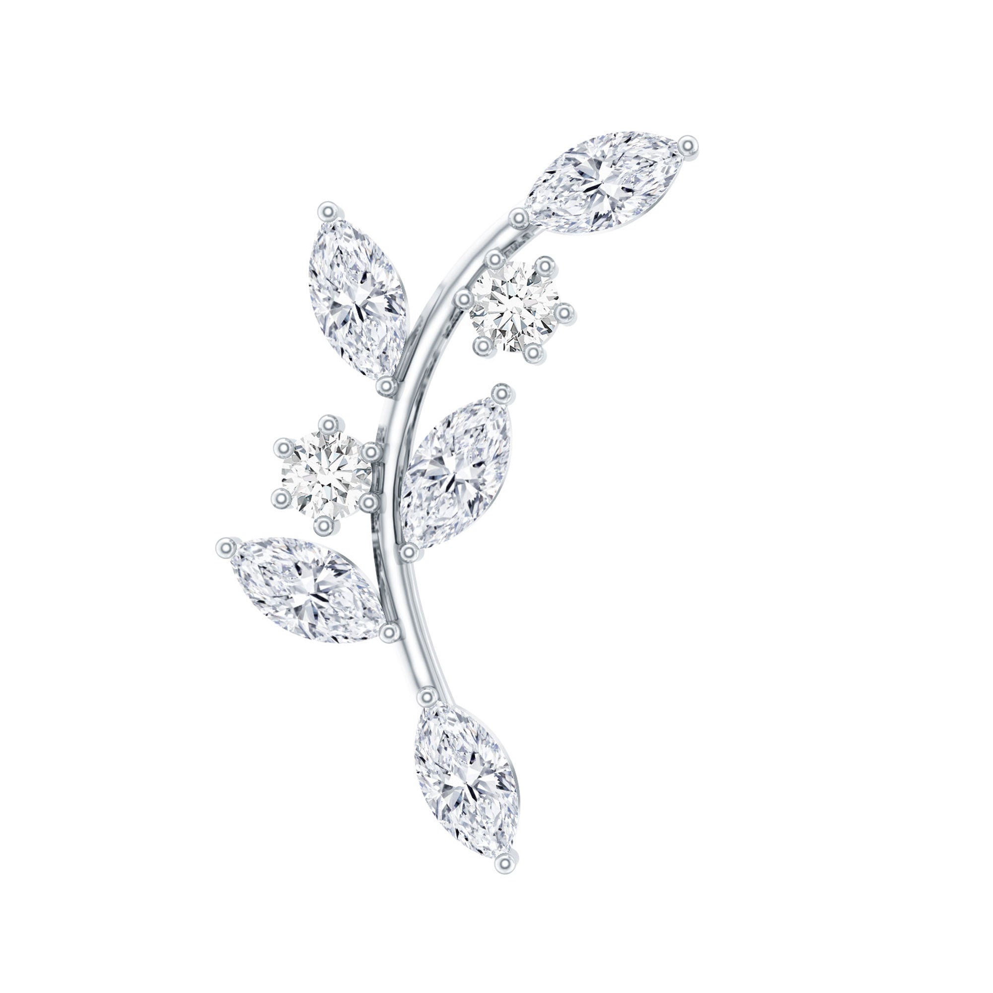 Certified Moissanite Leaf Climber Earring for Helix Piercing D-VS1 - Rosec Jewels