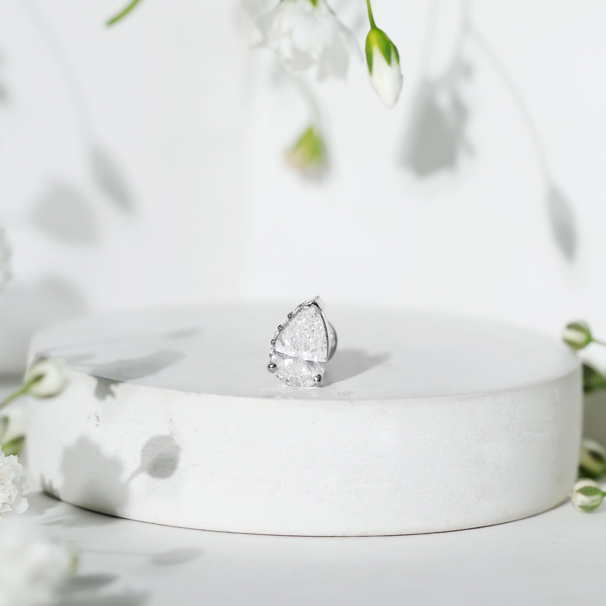 Pear Shaped Diamond Solitaire Tragus Earring Natural - ( HI-SI ) - Rosec Jewels