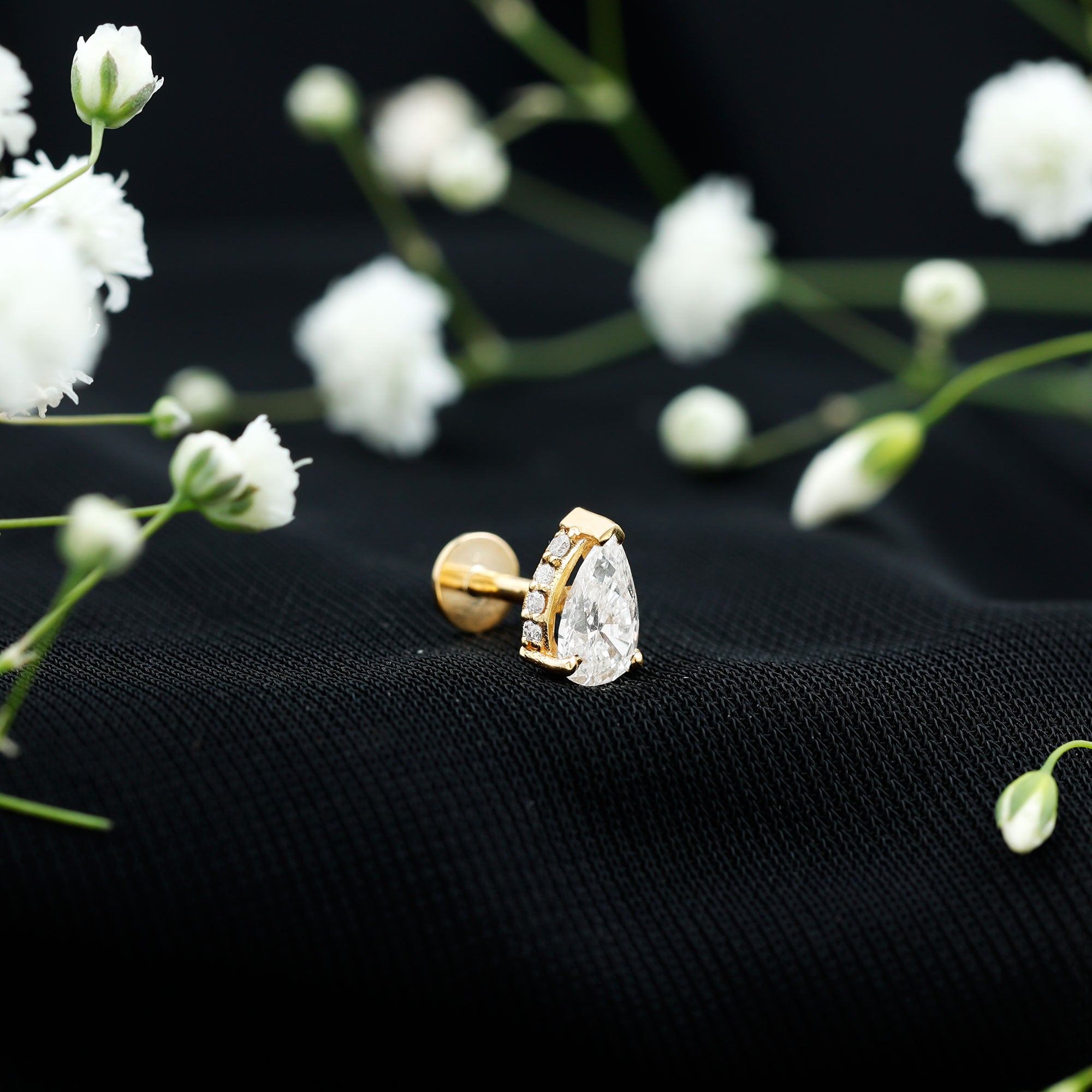 Pear Shaped Diamond Solitaire Tragus Earring Natural - ( HI-SI ) - Rosec Jewels