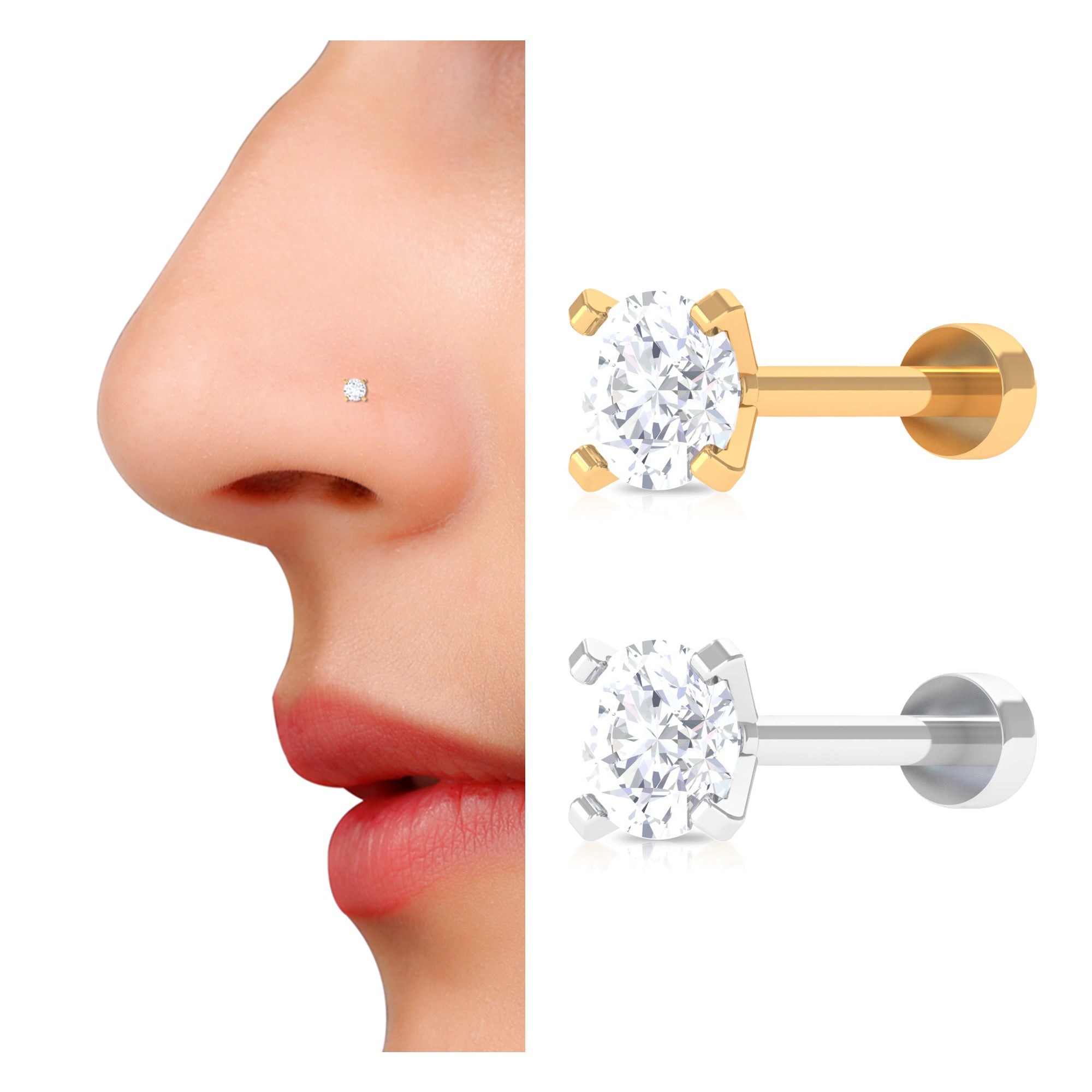 Round Shape Moissanite Solitaire Nose Pin D-VS1 - Rosec Jewels