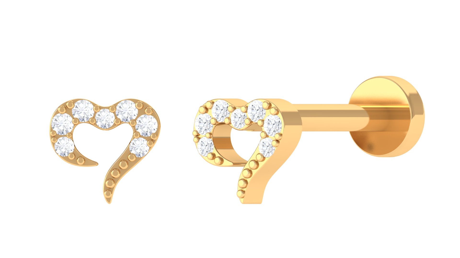Round Shape Natural Diamond Heart Nose Pin Natural - ( HI-SI ) - Rosec Jewels