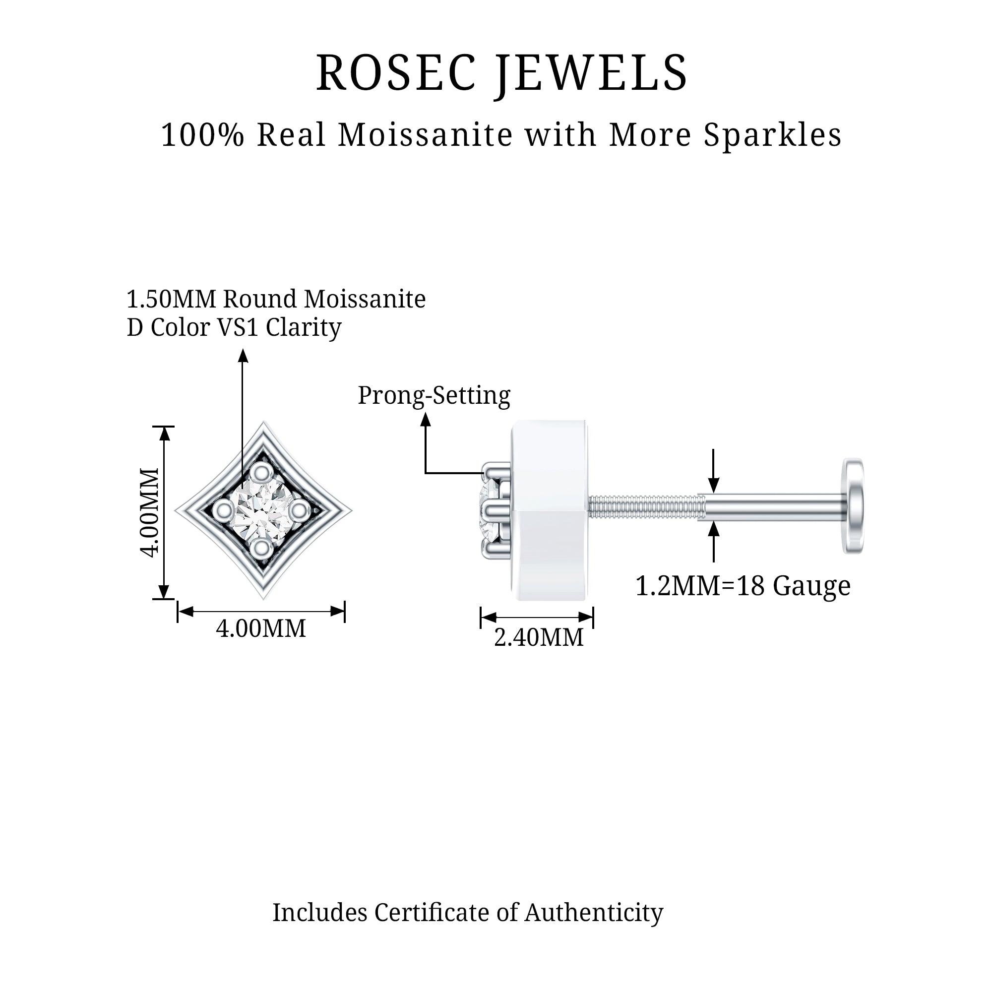 Round Moissanite Solitaire Geometric Nose Pin D-VS1 - Rosec Jewels