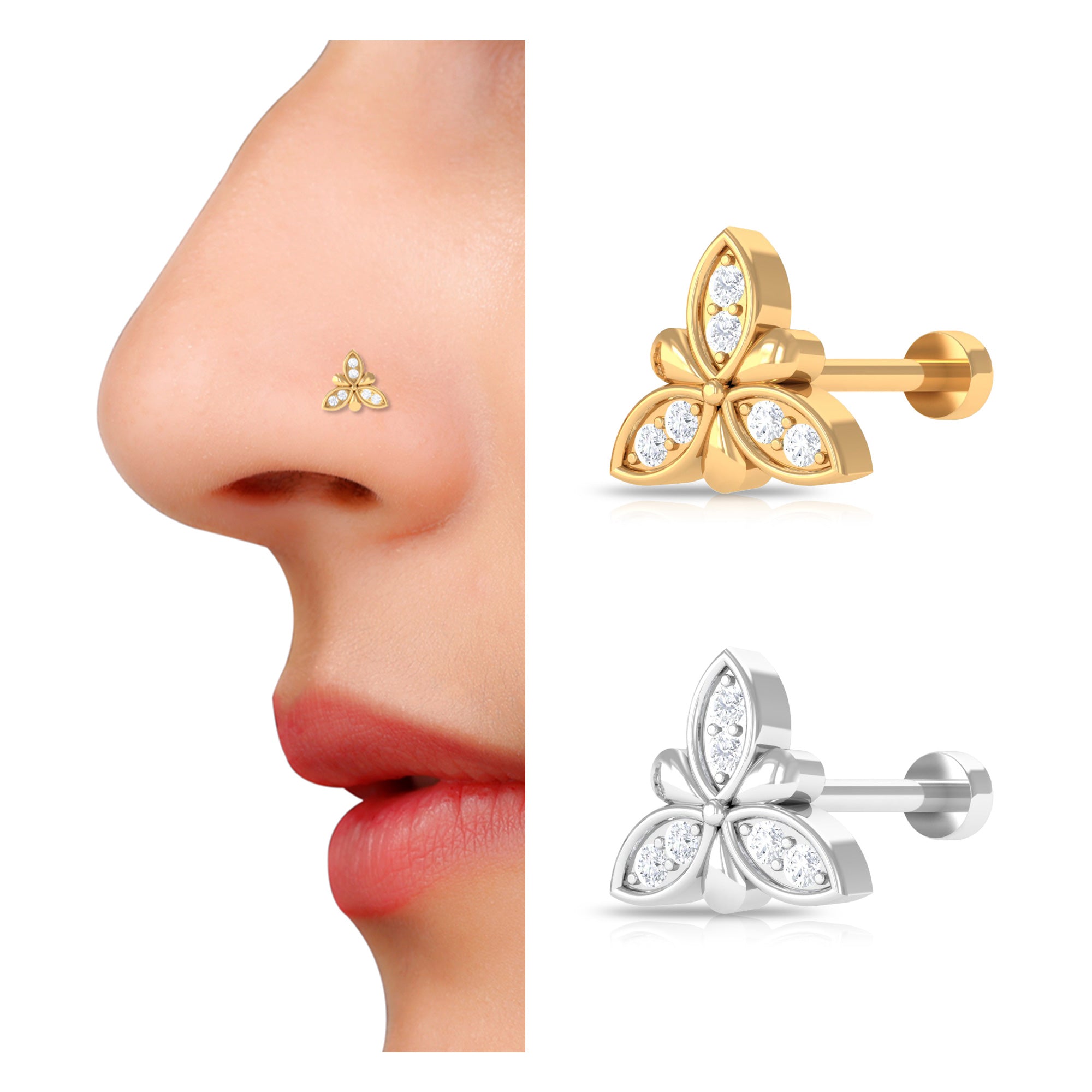 Simple Diamond Flower Nose Stud for Women Natural - ( HI-SI ) - Rosec Jewels