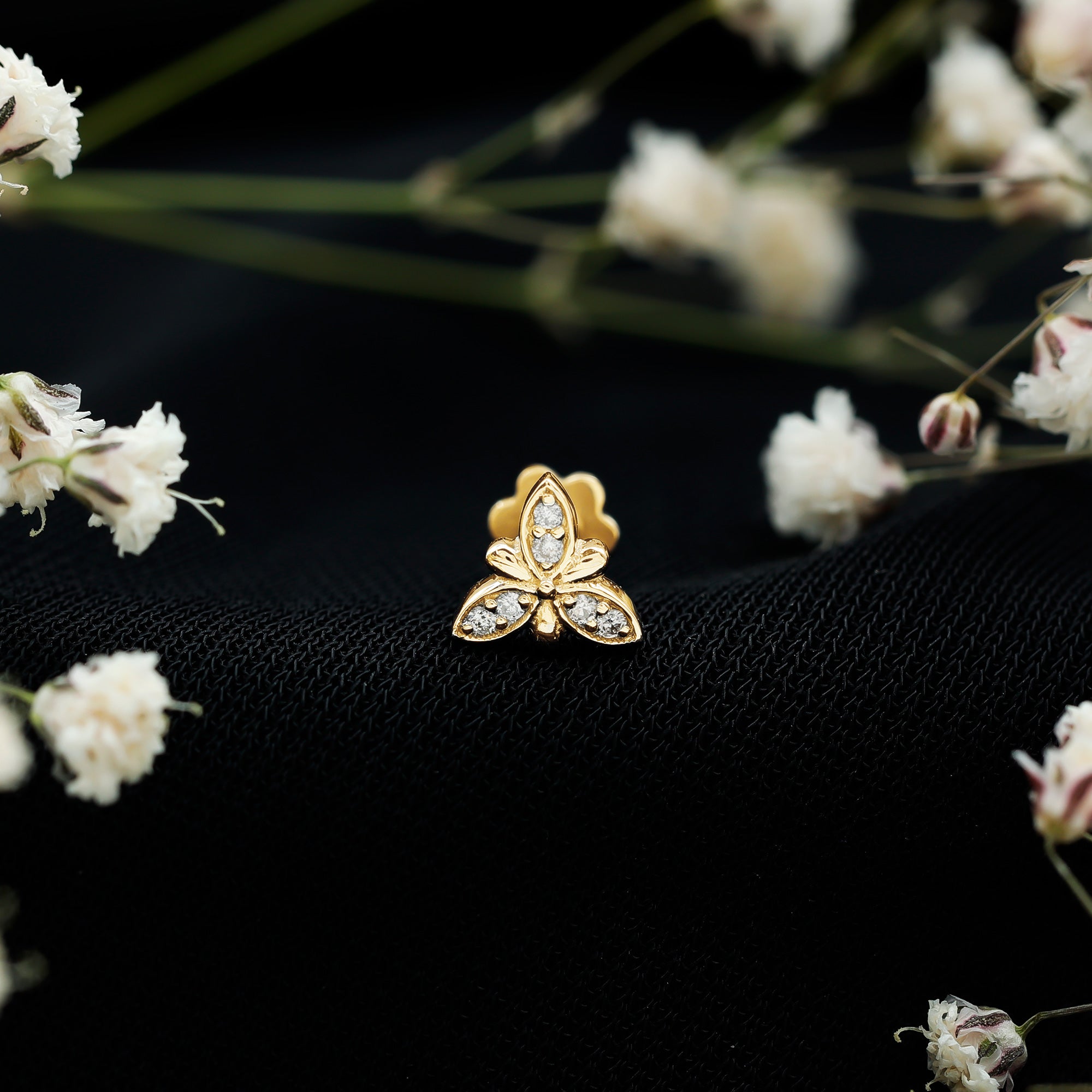 Simple Diamond Flower Nose Stud for Women Natural - ( HI-SI ) - Rosec Jewels
