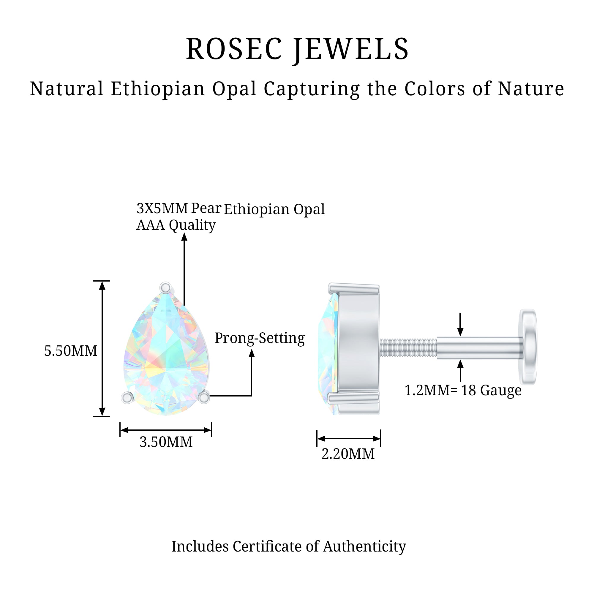Dainty Ethiopian Opal Teardrop Earring for Helix Piercing AAA - Rosec Jewels