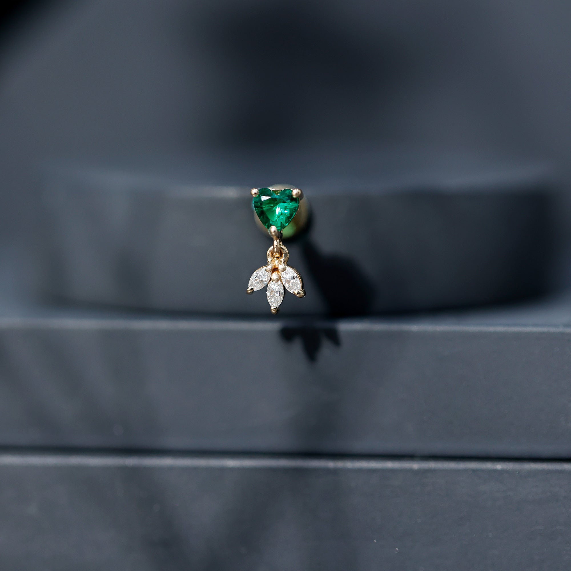 Heart Shape Lab Created Emerald and Diamond Helix Drop Earring AAAA - Rosec Jewels
