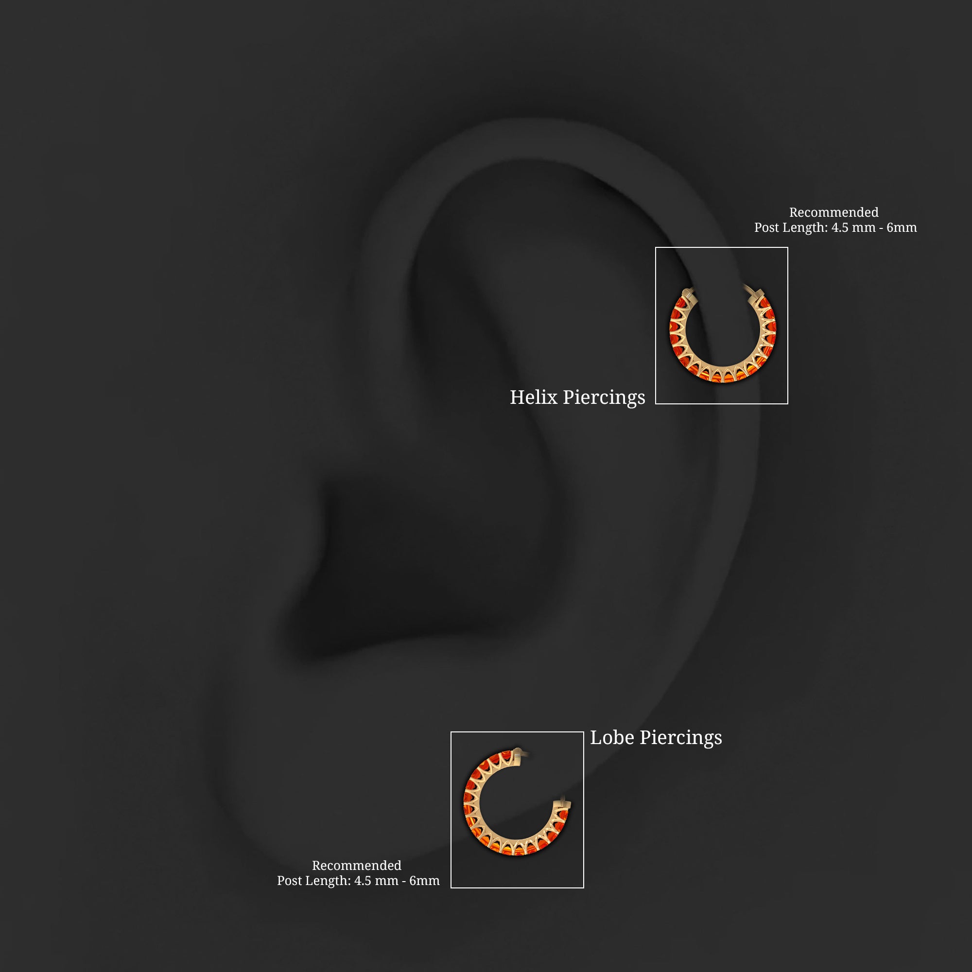Baguette Cut Lab Grown Orange Sapphire Conch Hoop Earring AAAA - Rosec Jewels