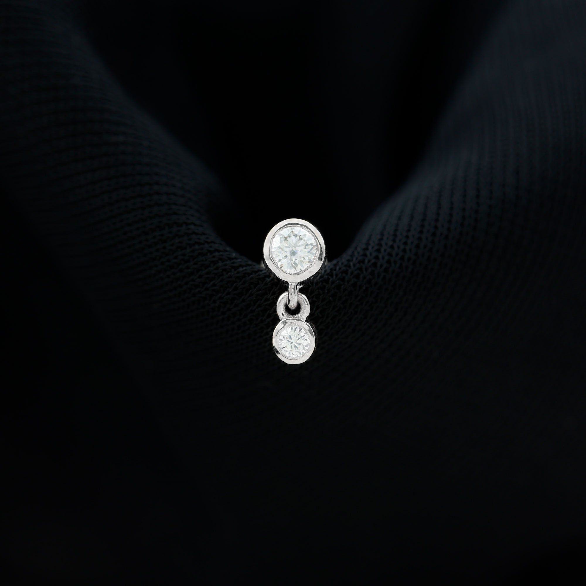 Bezel Set Round Moissanite Helix Drop Earring D-VS1 - Rosec Jewels