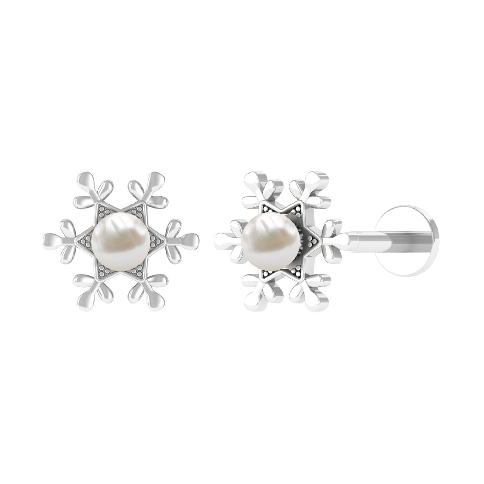 Rosec Jewels-Pearl Solitaire Snowflake Earring for Helix Piercing