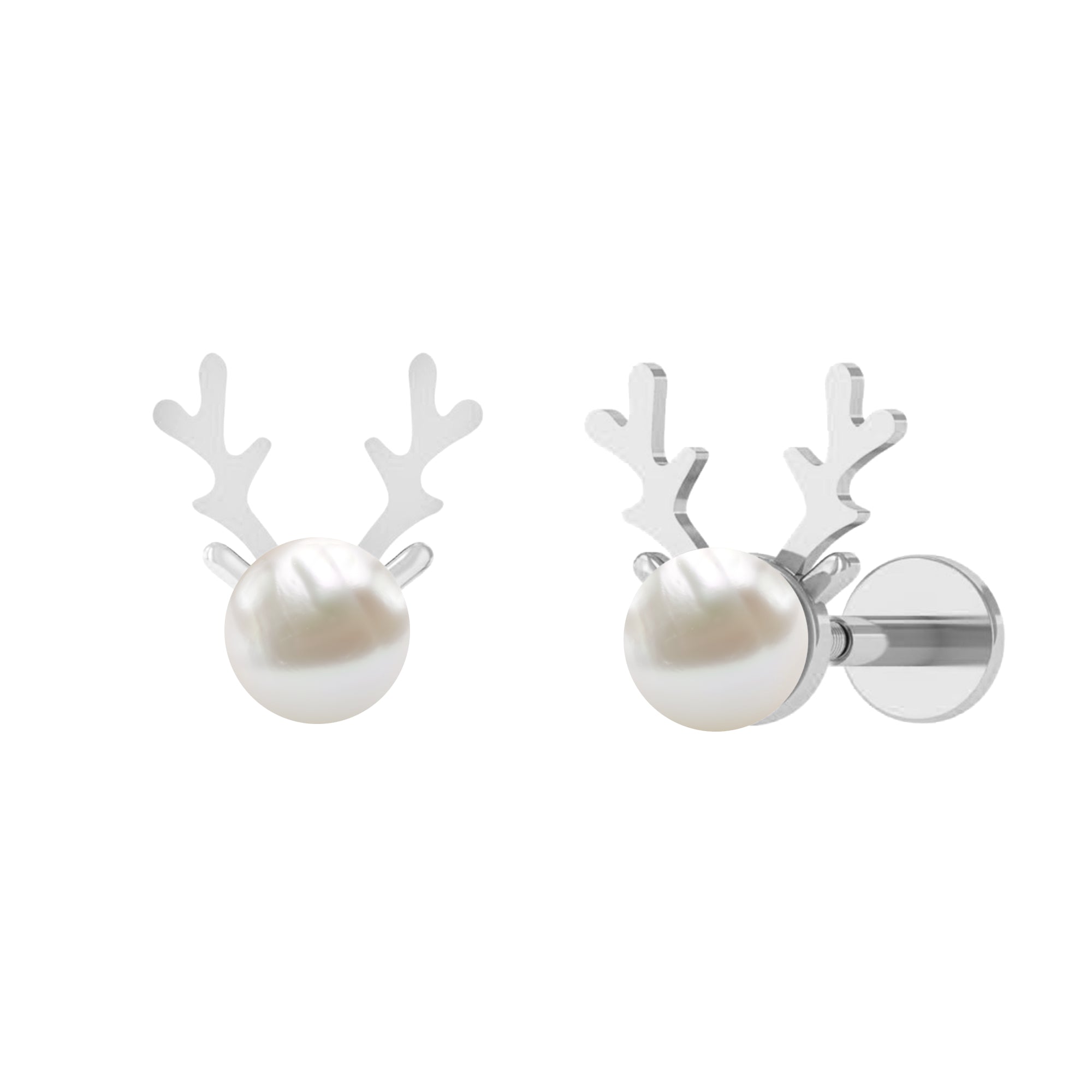 Rosec Jewels-Natural Freshwater Pearl Solitaire Reindeer Earring