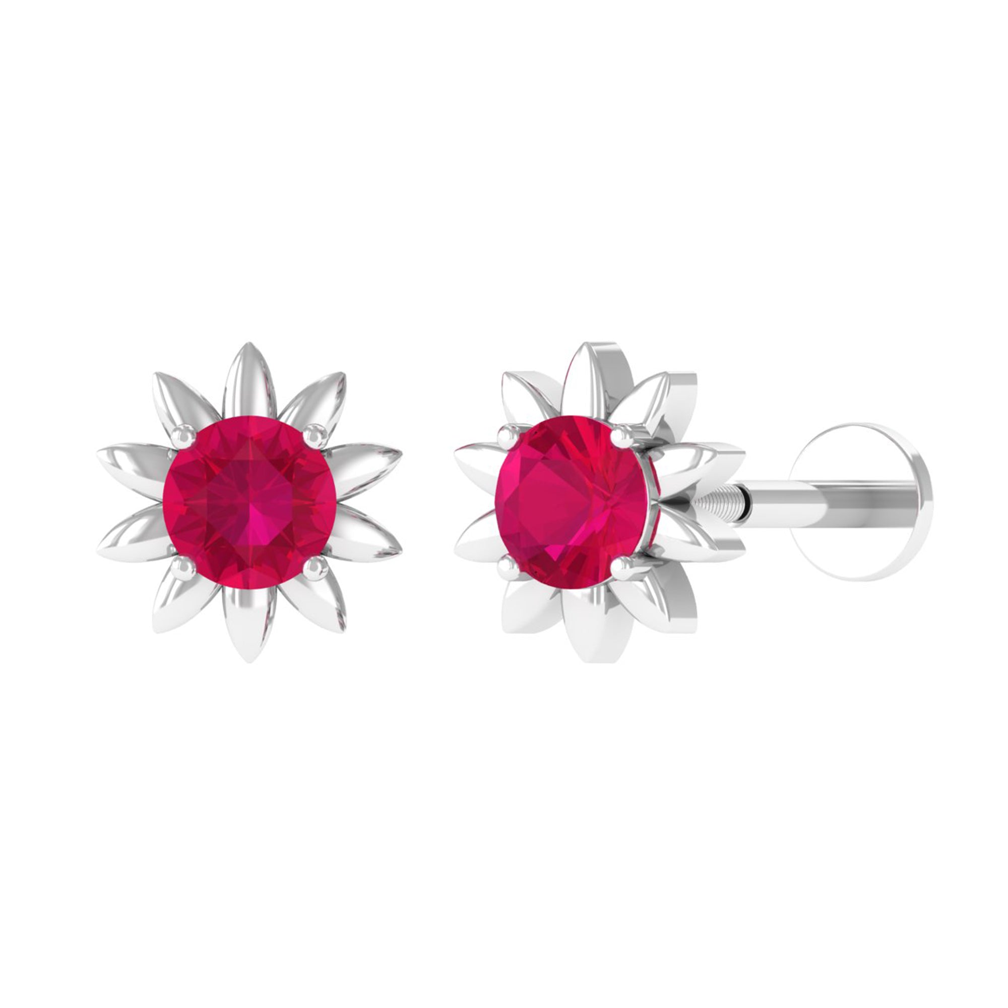 Rosec Jewels-Red Ruby Flower Earring for Cartilage Piercing