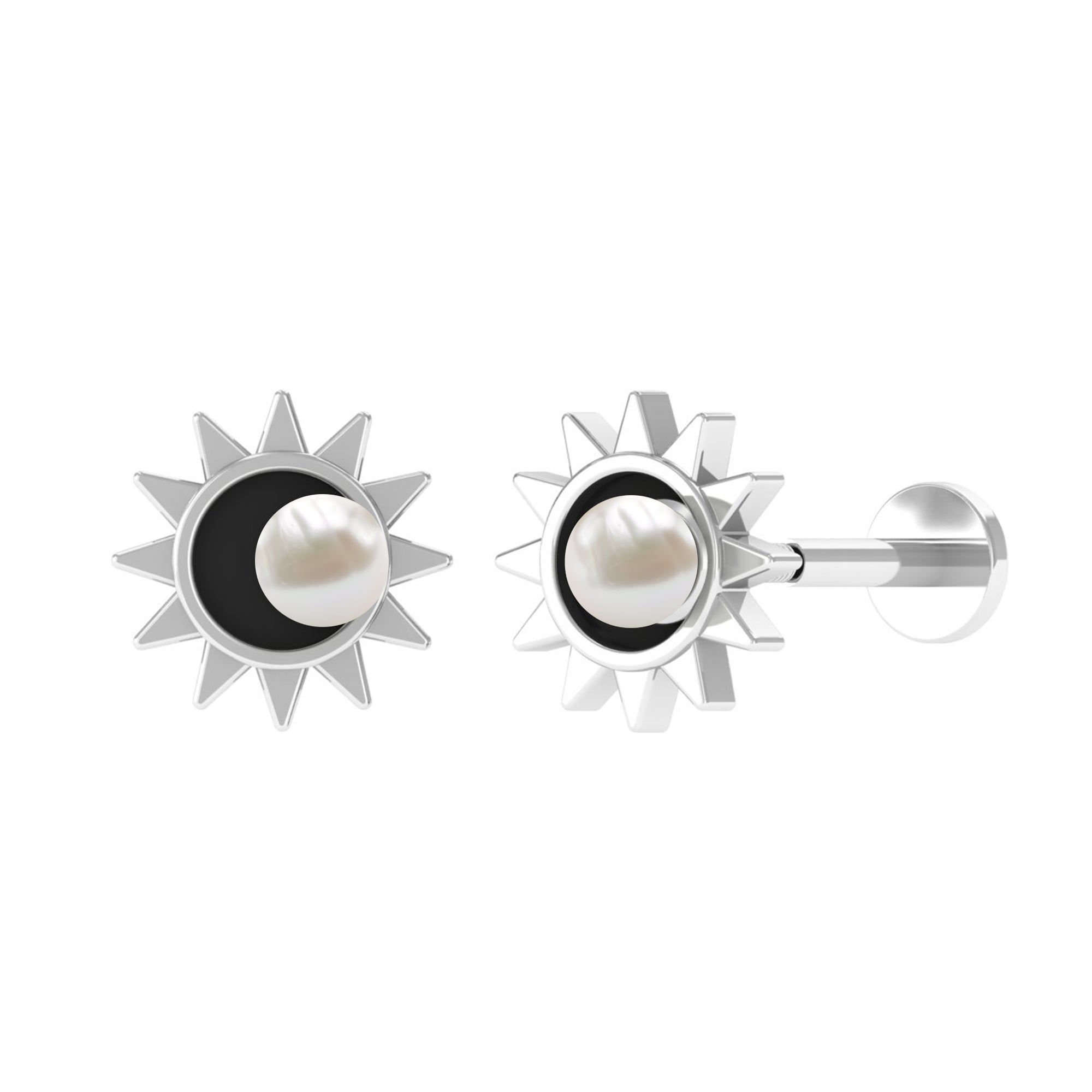 Rosec Jewels-Freshwater Pearl Solitaire Celestial Earring with Enamel