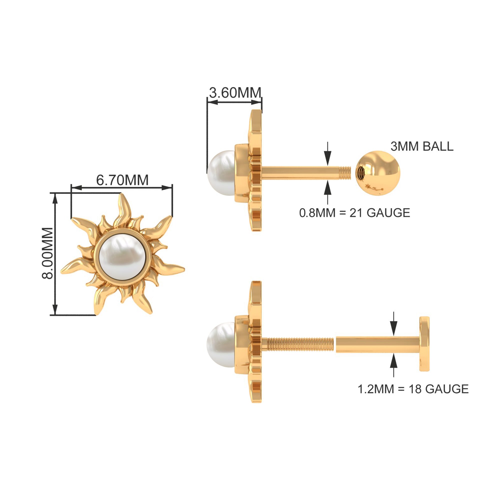 Rosec Jewels-Freshwater Pearl Solitaire Sunburst Earring