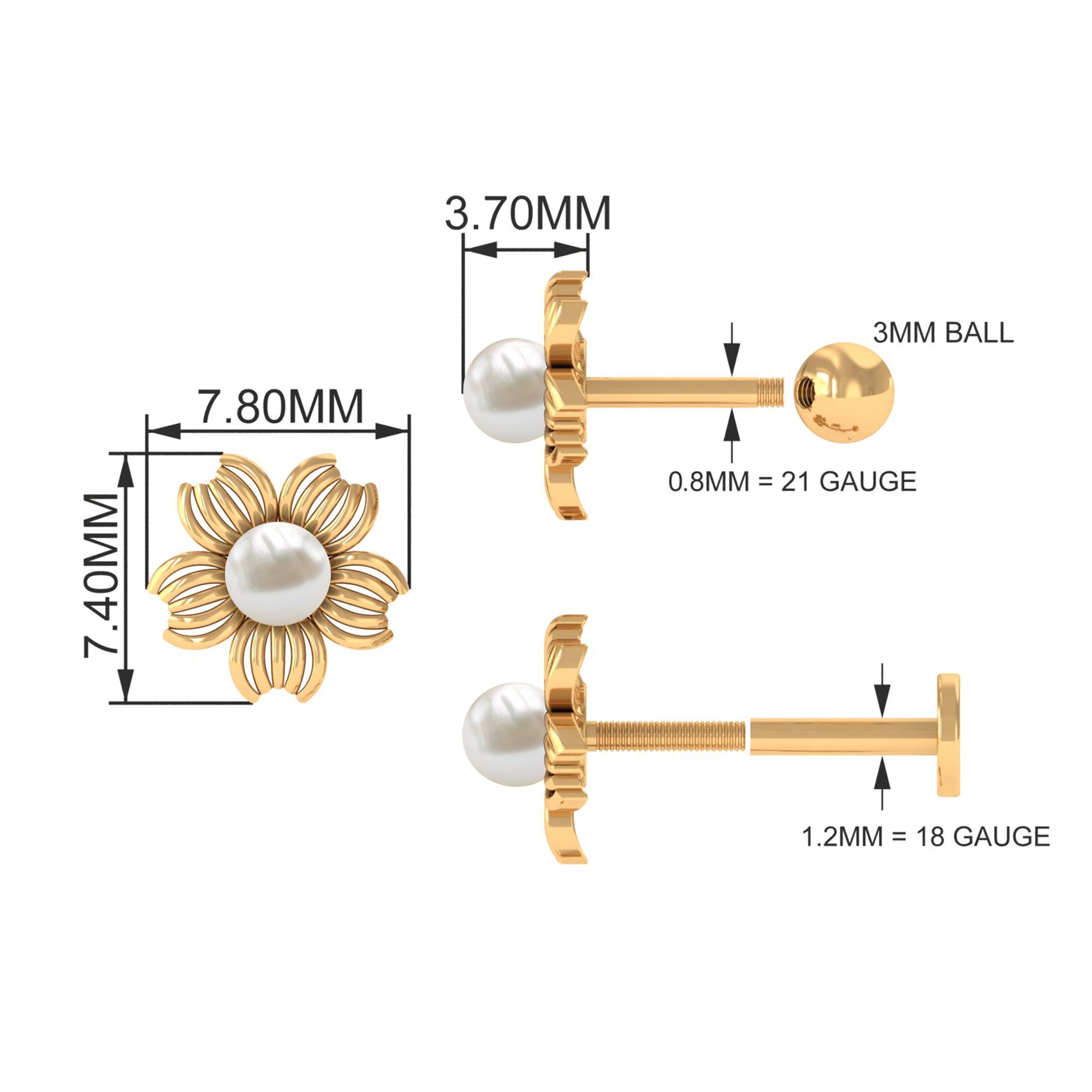 Rosec Jewels-Real Freshwater Pearl Solitaire Flower Earring