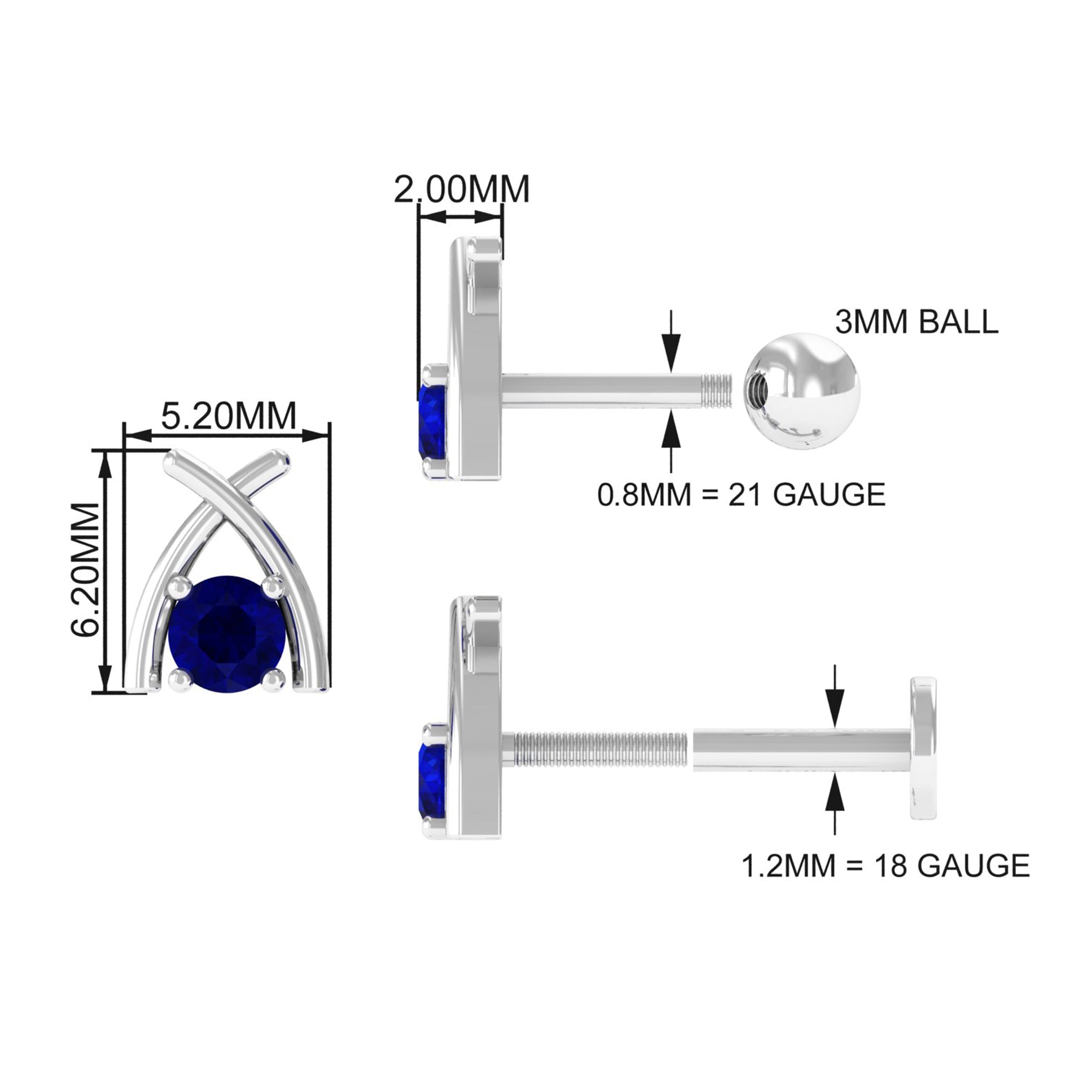 Rosec Jewels-Minimal Blue Sapphire Solitaire Earring for Helix Piercing