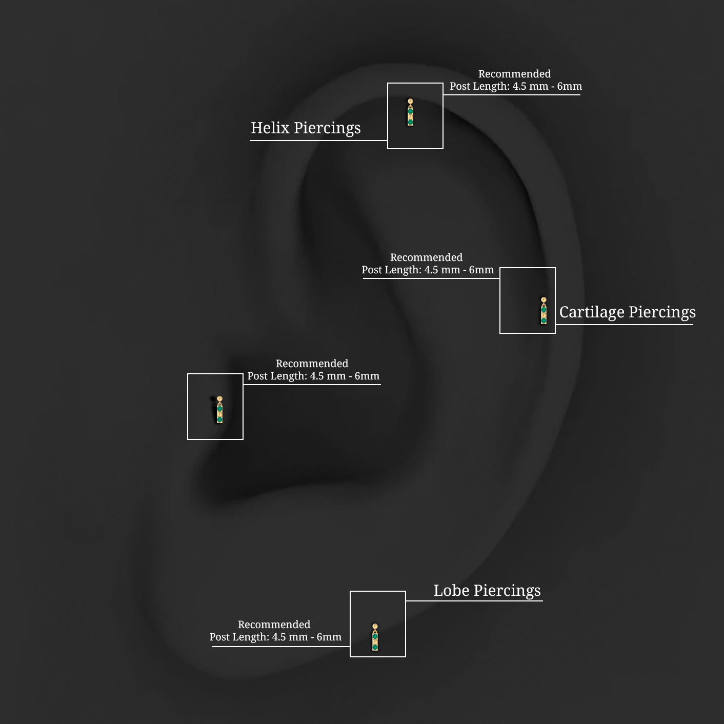 Rosec Jewels-Simple Emerald Bar Drop Earring for Cartilage Piercing