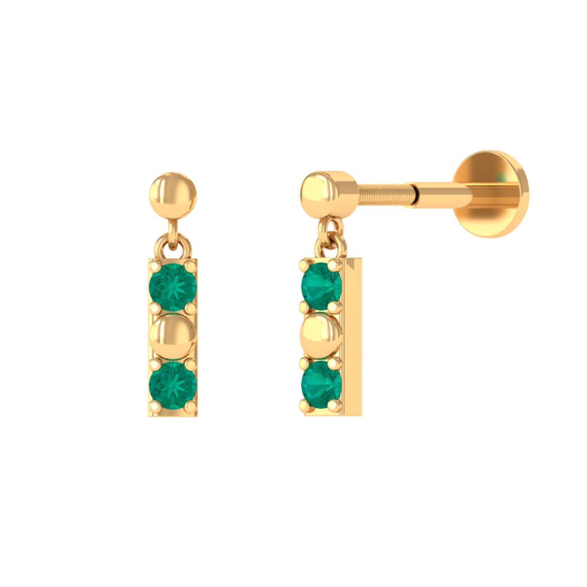 Rosec Jewels-Simple Emerald Bar Drop Earring for Cartilage Piercing