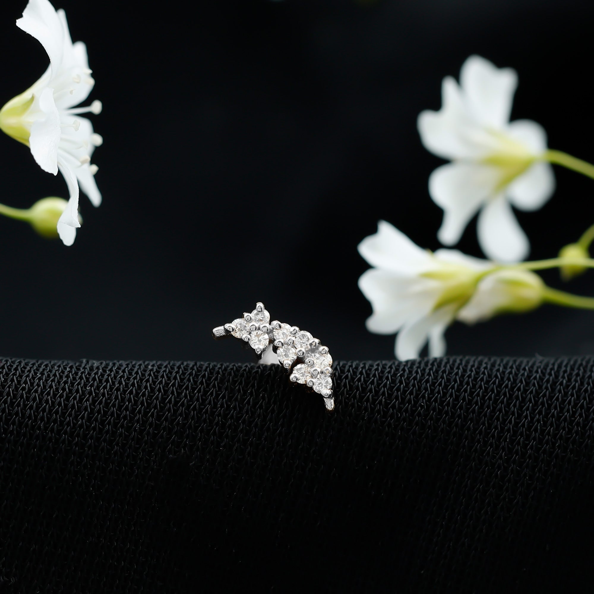 Natural Round Diamond Cluster Curved Helix Earring Natural - ( HI-SI ) - Rosec Jewels