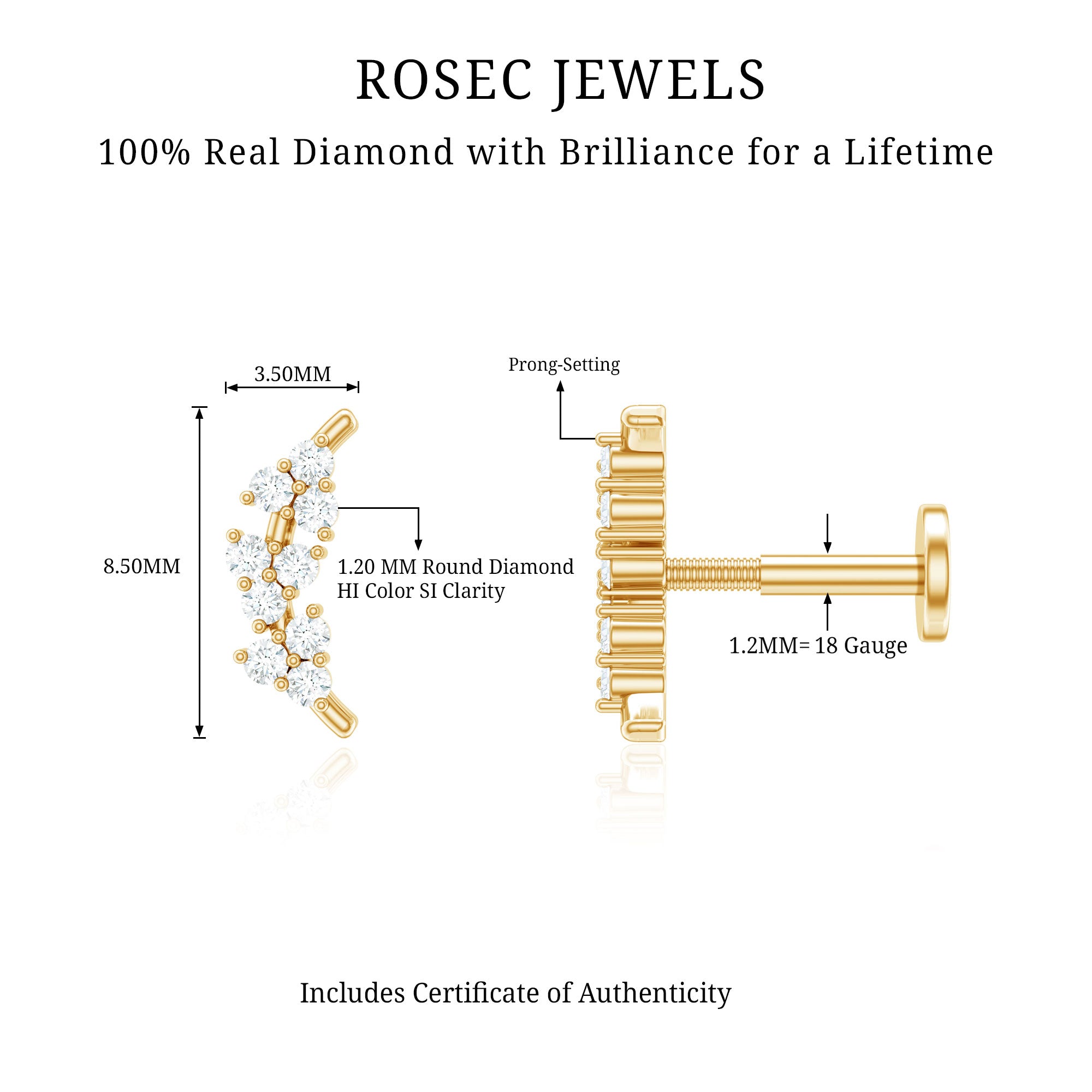 Natural Round Diamond Cluster Curved Helix Earring Natural - ( HI-SI ) - Rosec Jewels