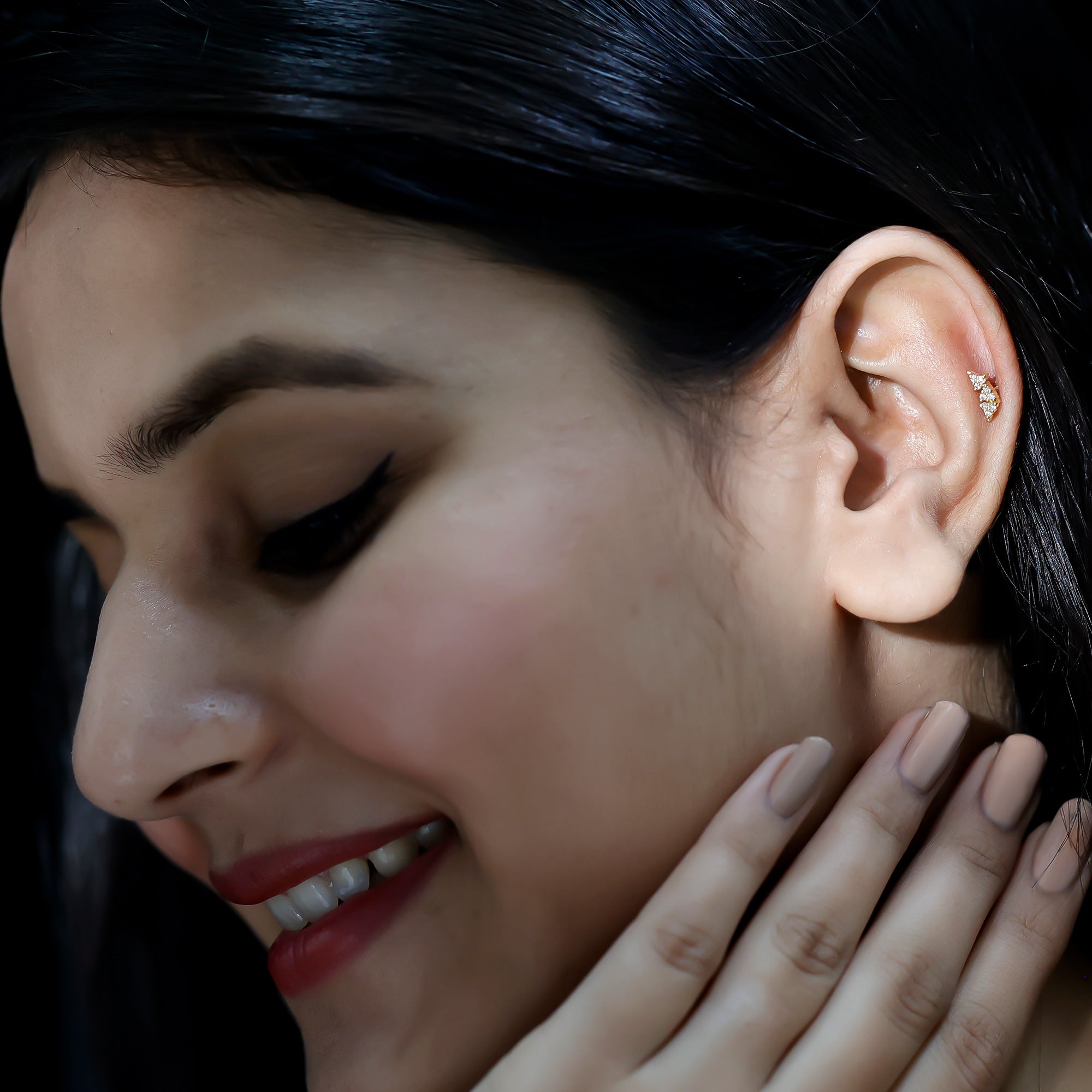 Natural Round Diamond Cluster Curved Helix Earring Natural - ( HI-SI ) - Rosec Jewels