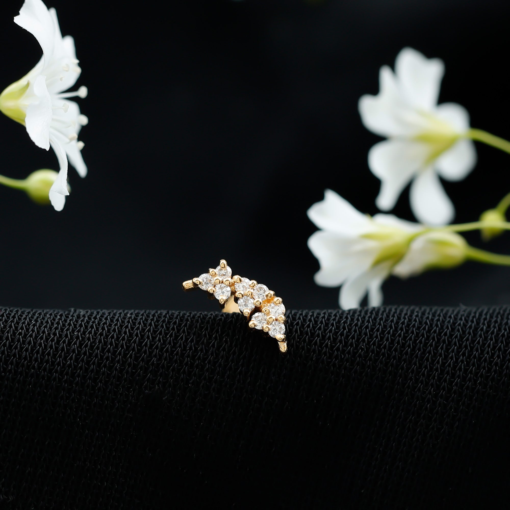 Natural Round Diamond Cluster Curved Helix Earring Natural - ( HI-SI ) - Rosec Jewels
