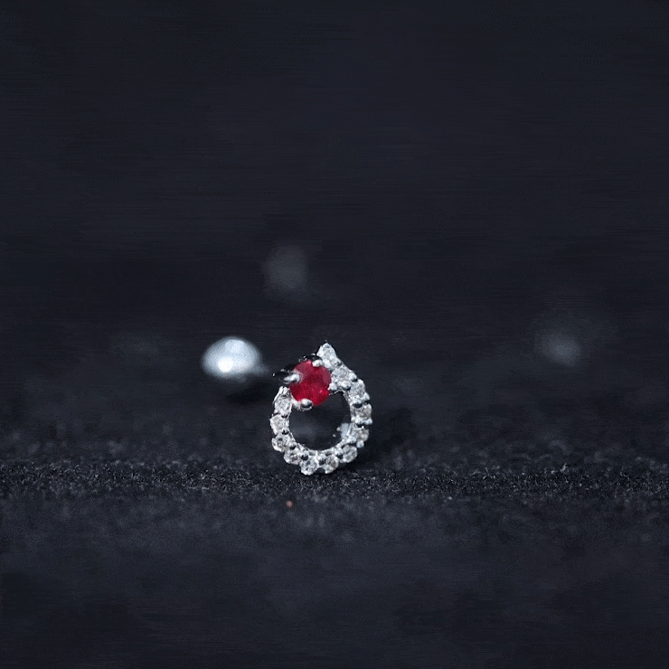 Round Ruby and Diamond Circle Helix Earring AAA - Rosec Jewels