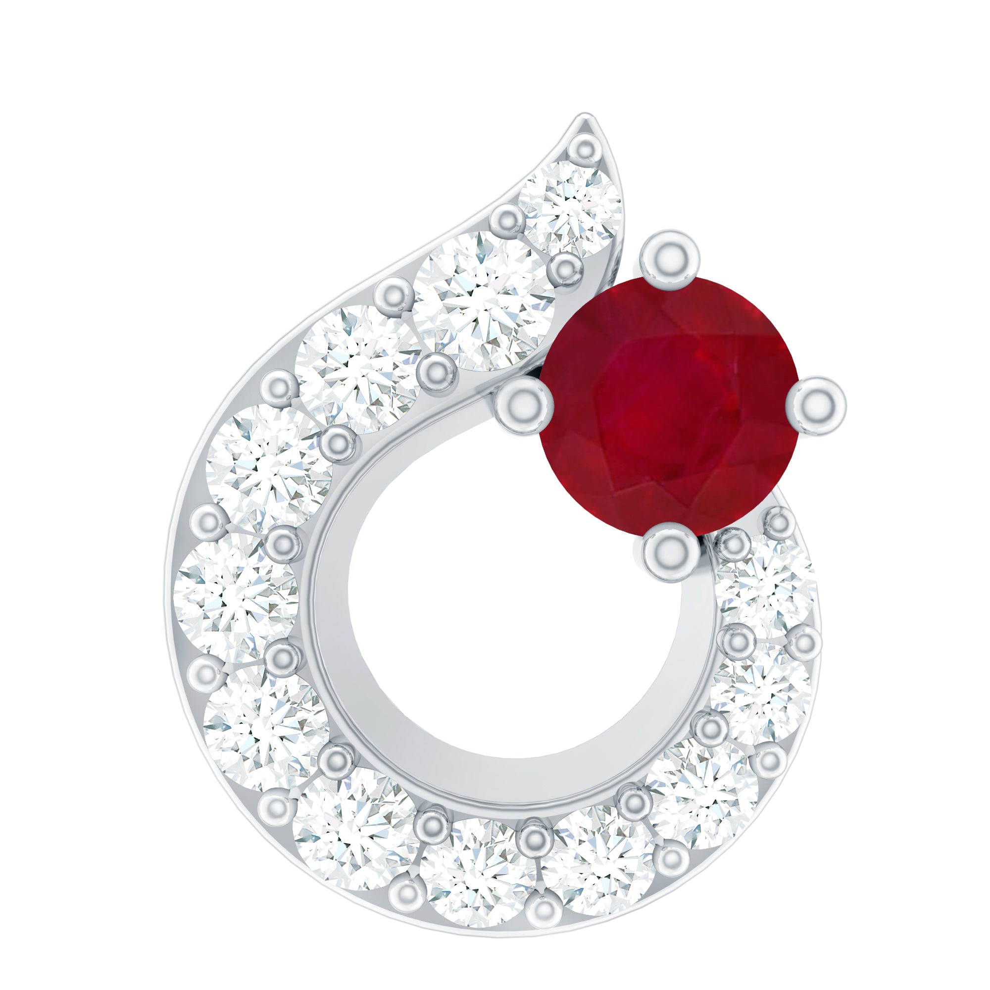 Round Ruby and Diamond Circle Helix Earring AAA - Rosec Jewels