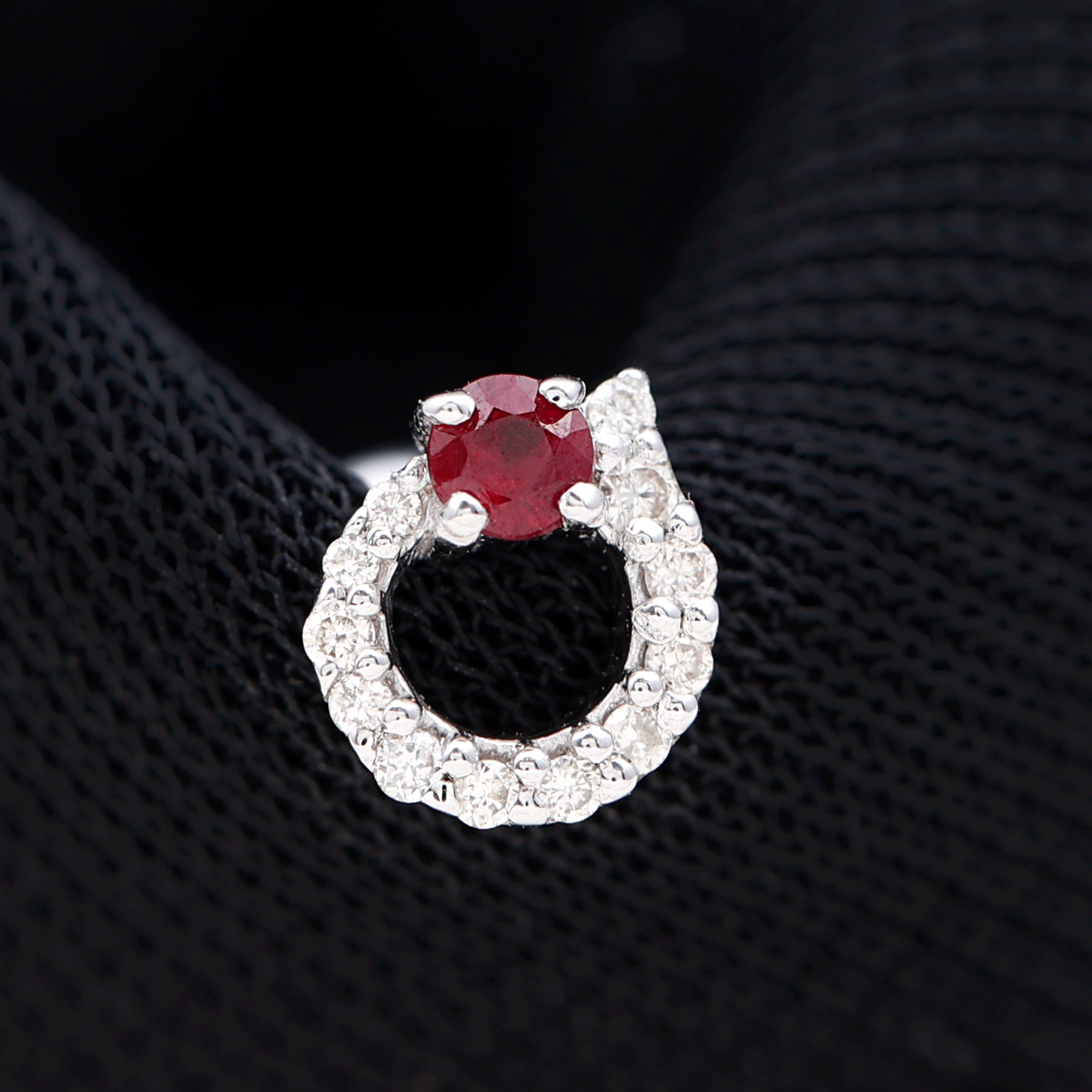 Round Ruby and Diamond Circle Helix Earring AAA - Rosec Jewels