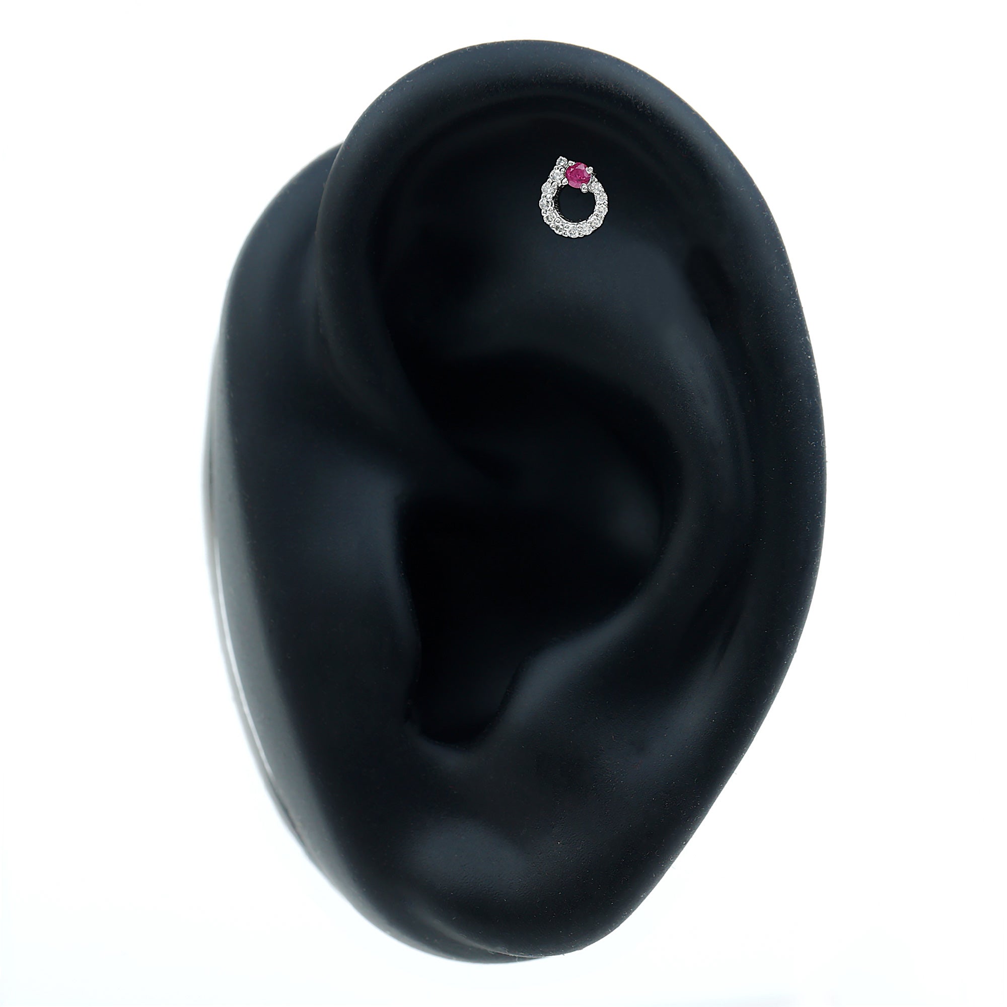 Round Ruby and Diamond Circle Helix Earring AAA - Rosec Jewels