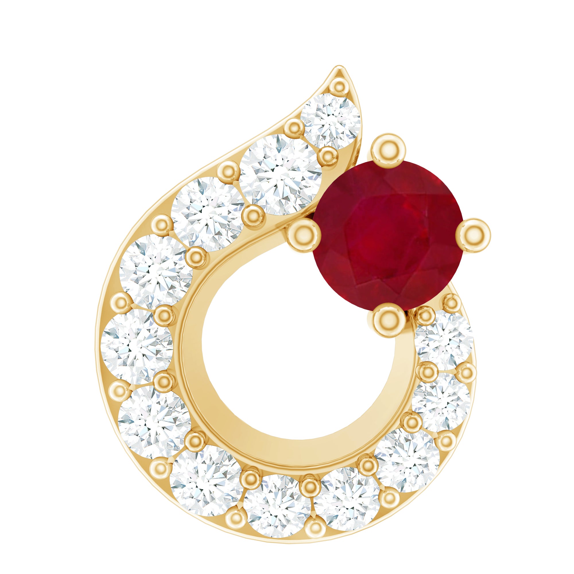 Round Ruby and Diamond Circle Helix Earring AAA - Rosec Jewels